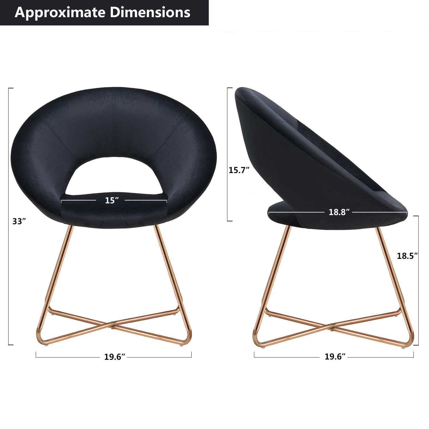 DUHOME Modern Velvet Accent Chairs Set of 2 - Mid-Century Upholstered Armchairs with Golden Metal Legs for Dining Room, Living Room & Lounge - Comfy Single Sofa Chairs in Black (Perfect for Small Spaces, Apartments & Cozy Reading Nooks)