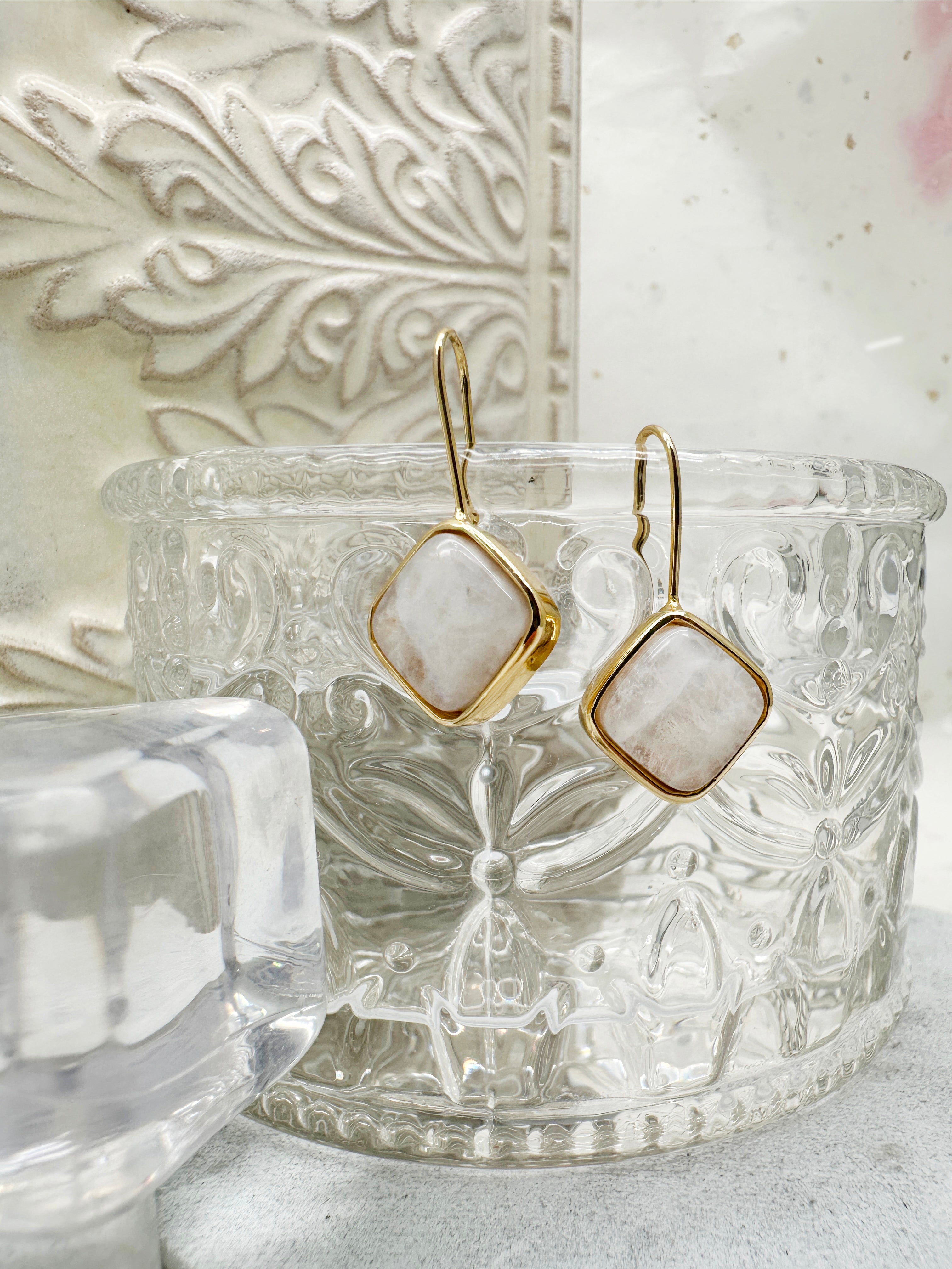 Minimalist Square Moonstone Hook Earrings for Women - Dainty Boho Jewelry Gift for Everyday Wear & Special Occasions