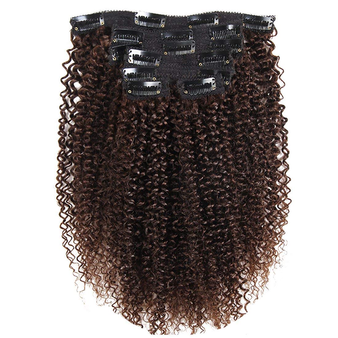 24 Inch Super Long Kinky Curly Human Hair Clip-In Extensions - 200g Dark Brown Virgin Hair Double Weft 7-Piece Set for African American Women | Perfect for Special Occasions, Weddings & Everyday Glam