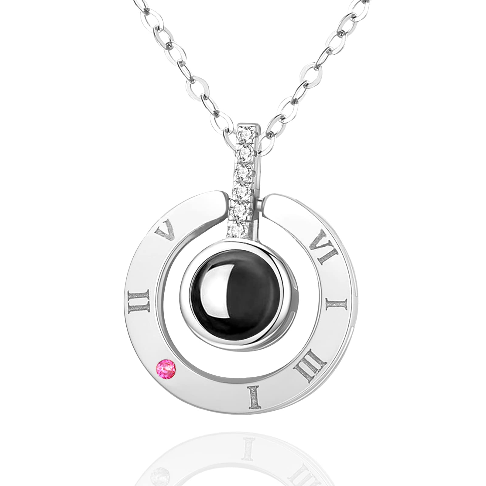 925 Sterling Silver Custom Photo Necklace - Personalized Engraved I Love You in 100 Languages Projection Pendant Jewelry for Women | Romantic Anniversary Gift, Wedding Present, Birthday Keepsake for Her