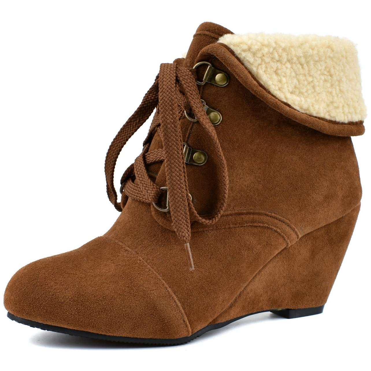 UniqueStride Women's Faux Suede Ankle Boots - Lace Up Wedge Heel Booties for Fall & Winter | Comfortable Dress Shoes for Work, Party & Casual Outfits