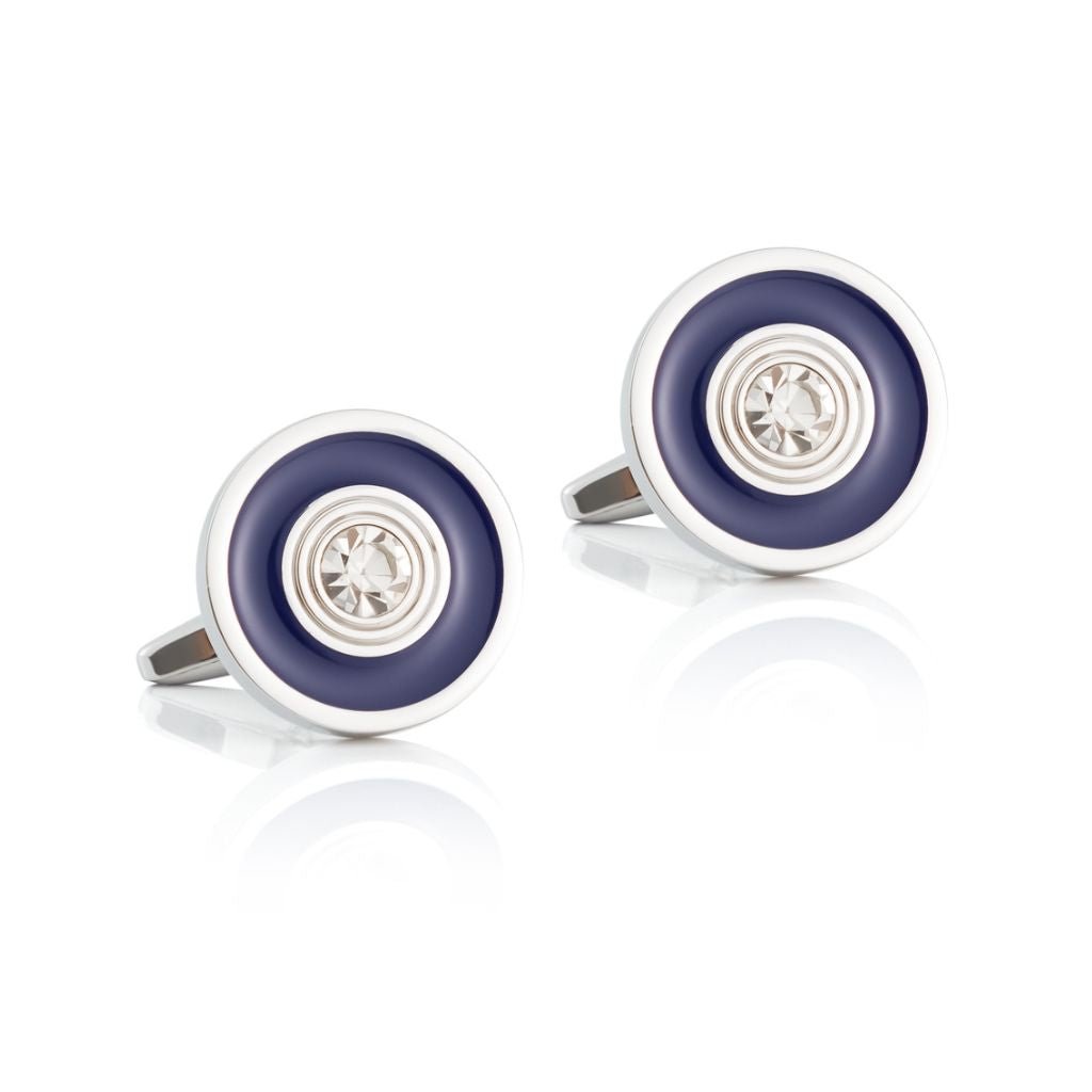 Elegant Blue and Silver Round Center Stone Cufflinks for Men - Perfect for Weddings, Business Meetings & Formal Events