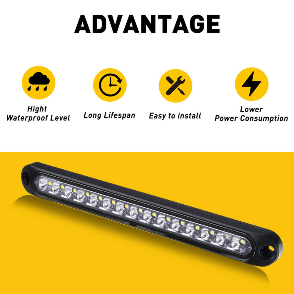 10 Inch 15 LED Brake Light Bar - Stop Turn Tail Lights Assembly for Trucks, Trailers, RVs (10-30V) - Waterproof & Durable for Off-Road, Towing & Night Driving