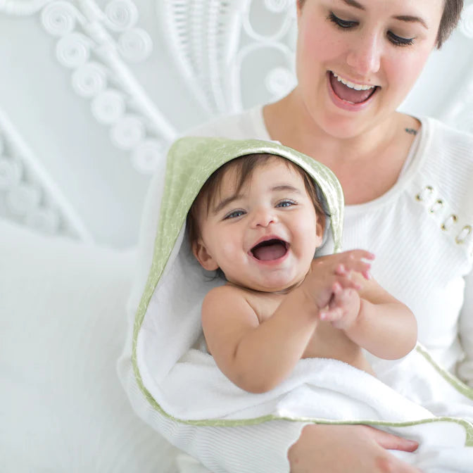 Soft Terry Velour Hooded Baby Towel - Mini Mod Circles Design, Kiwi Green (BGB 0063) | Perfect for Bath Time, Swimming & Spa | Ultra Absorbent & Cozy
