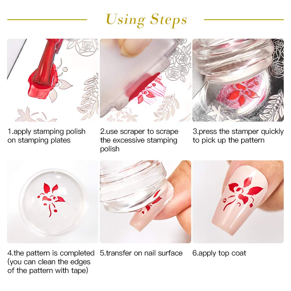 MEET ACROSS Nail Art Stamping Kit - 4 Nail Stamping Plates, 1 Stamper, 1 Scraper & Storage Bag for Professional Nail Designs | Perfect for DIY Manicures, Salon Use & Nail Art Enthusiasts