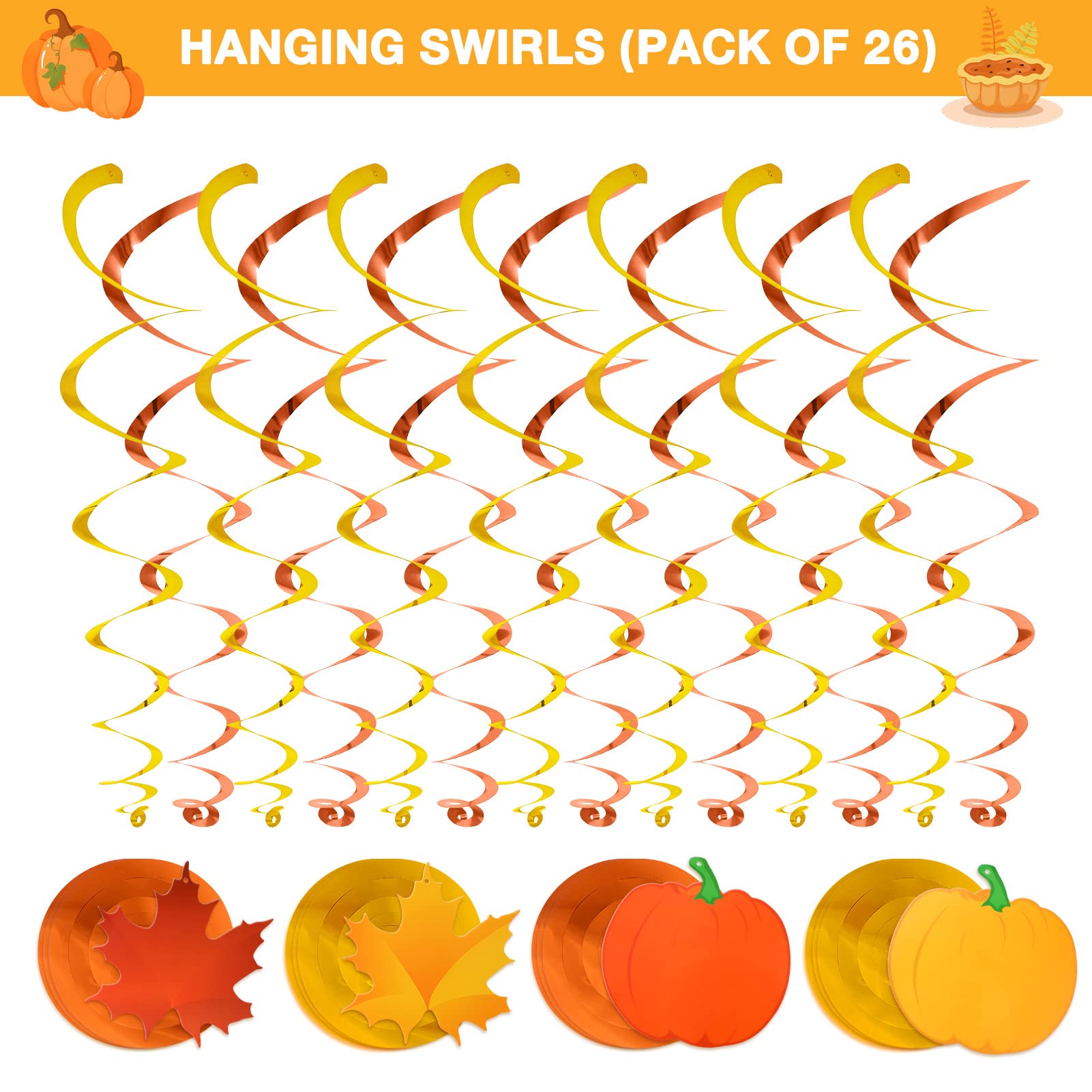 Thanksgiving Swirl Hanging Decorations - Fall & Autumn Home, Office, Birthday, Classroom Party Decor - Perfect for Thanksgiving, Harvest Festivals & Seasonal Celebrations