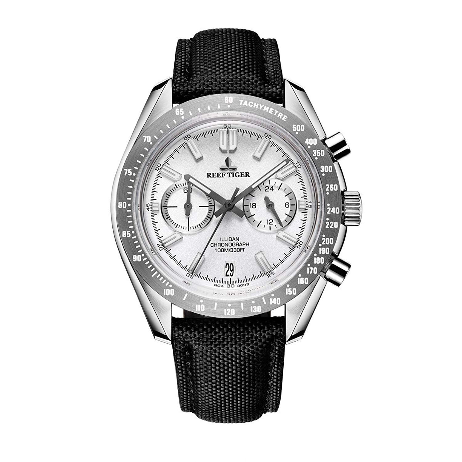WhatsWatch Sport Chronograph Watch for Men - Stainless Steel Case & Genuine Leather Strap - Waterproof Digital Watch for Running, Swimming & Outdoor Activities