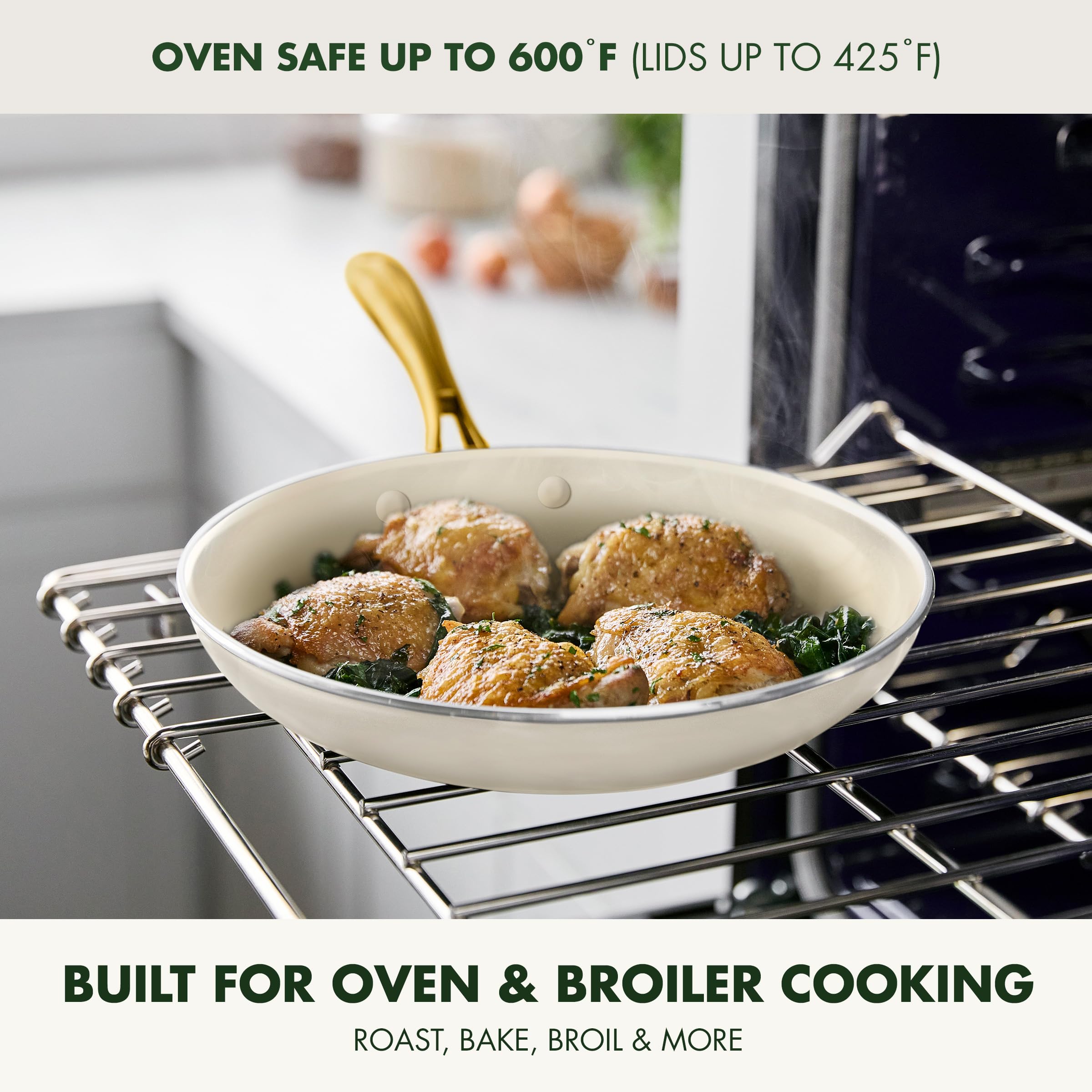GreenPan Swift 12-Piece Nonstick Cookware Set - PFAS & PFOA-Free Ceramic Coating, Gold Stainless Steel Handles, Oven & Dishwasher Safe - Healthy Kitchen Essentials for Frying, Boiling & Baking (Cream Color)