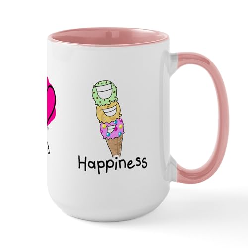 White/Pink Inside - Peace Love And Ice Cream Large Mug