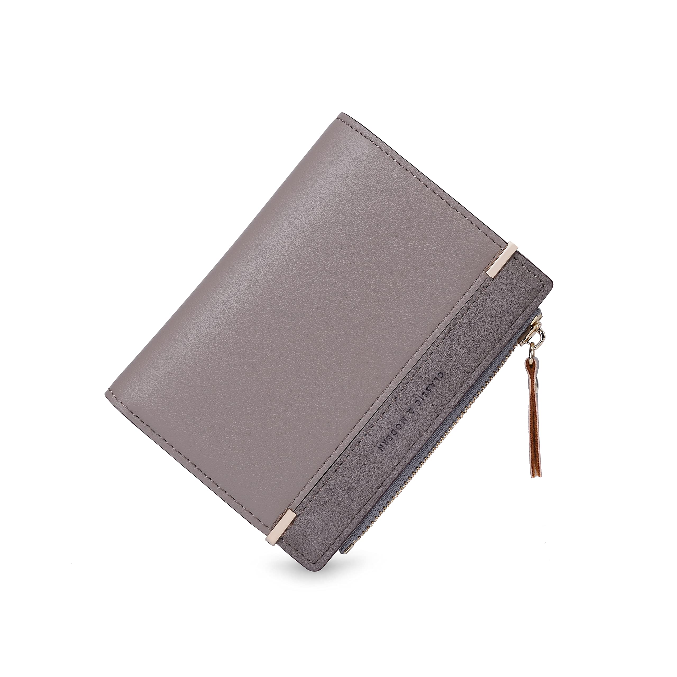 CHAOFANXI Women's Credit Card Holder - Slim PU Leather Wallet with 5 Card Slots & ID Window - Small Ladies Wallet Organizer for Credit Cards, Business Cards & Cash (Gray) - Perfect for Everyday Use, Travel & Minimalist Purse Organization