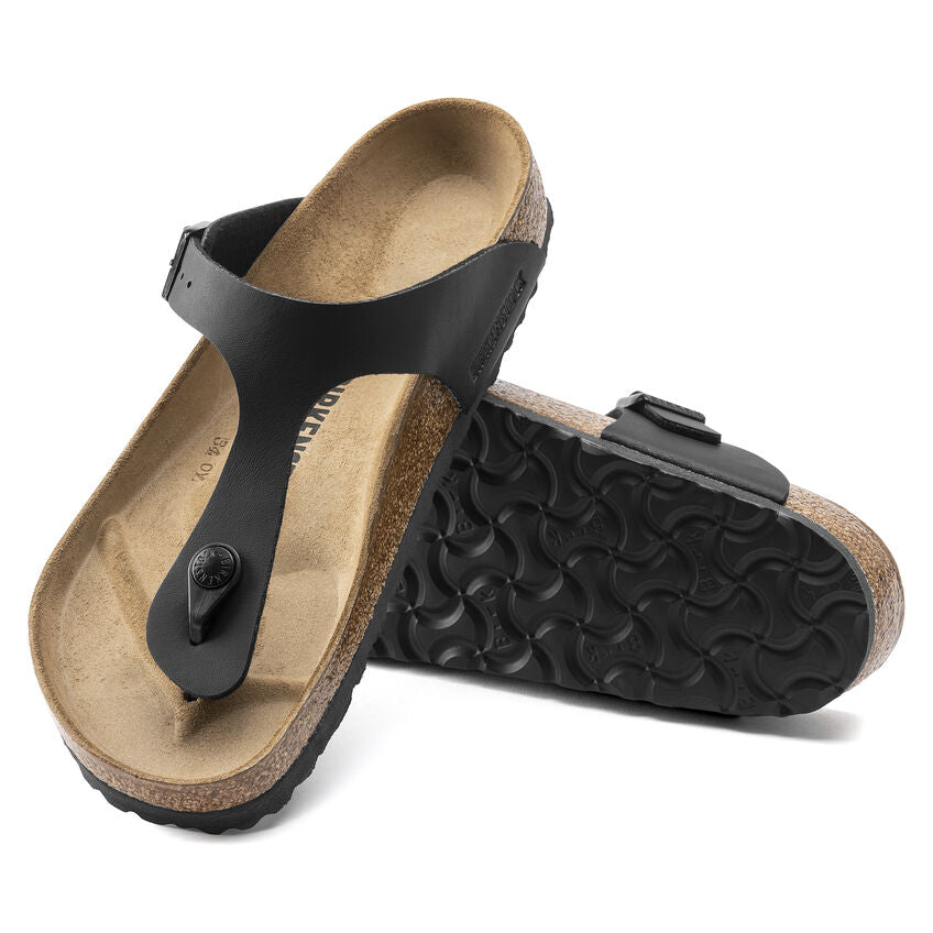 Birkenstock Gizeh Birko-Flor Classic Footbed Sandals for Women - Comfortable Black Leather Sandals for Walking, Travel & Everyday Wear