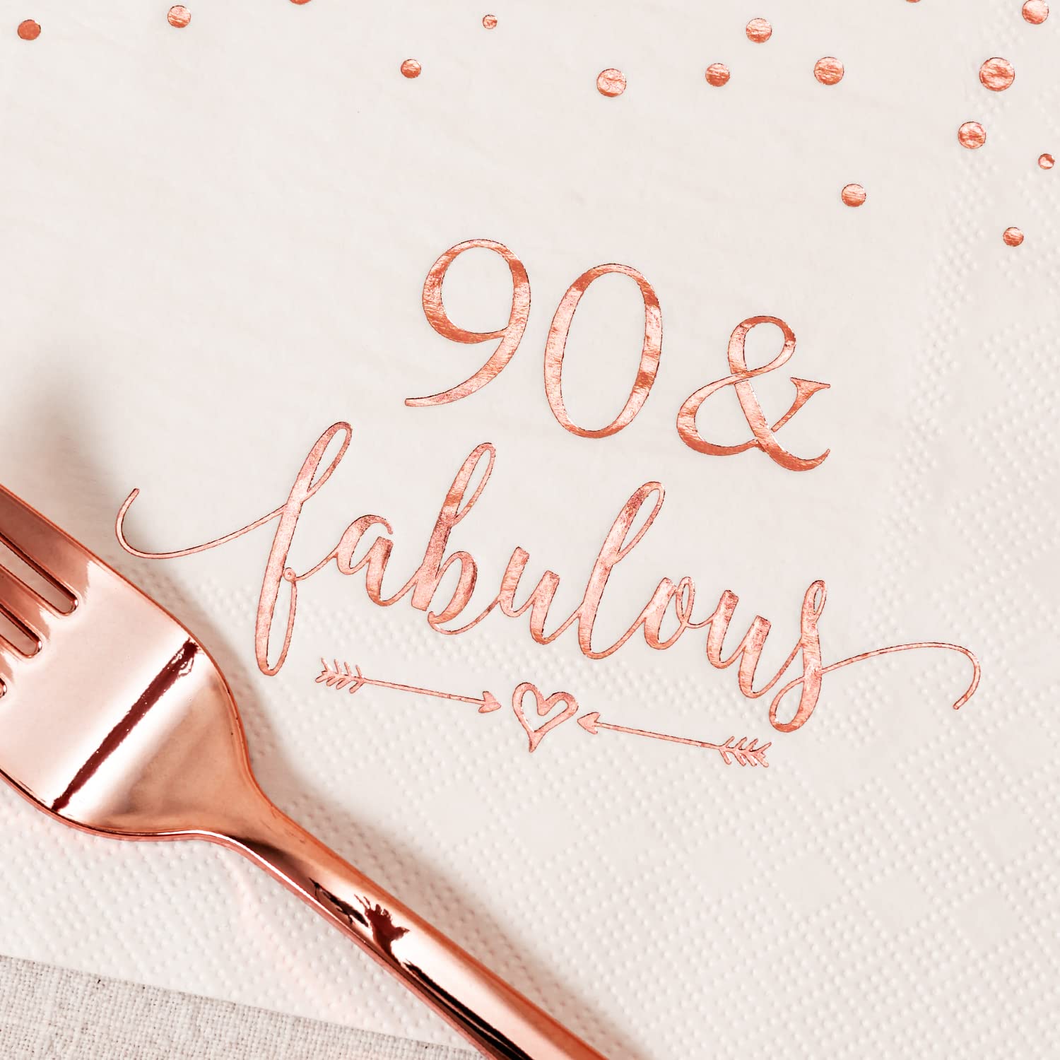 Premium Rose Gold Foil 90th Birthday Party Supplies - 24-Piece Disposable Tableware Set (9