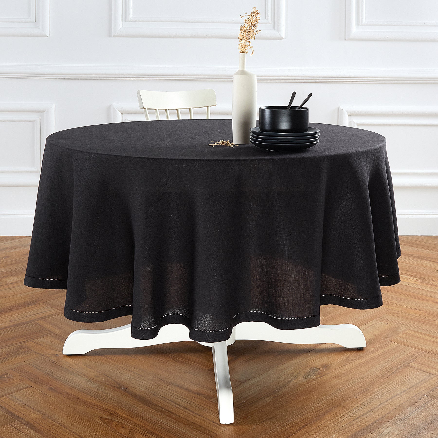 Sonoma Hemstitch Round Tablecloth - 60 Inch White Linen Table Cover for Dining, Parties & Special Events | Elegant & Durable Home Decor