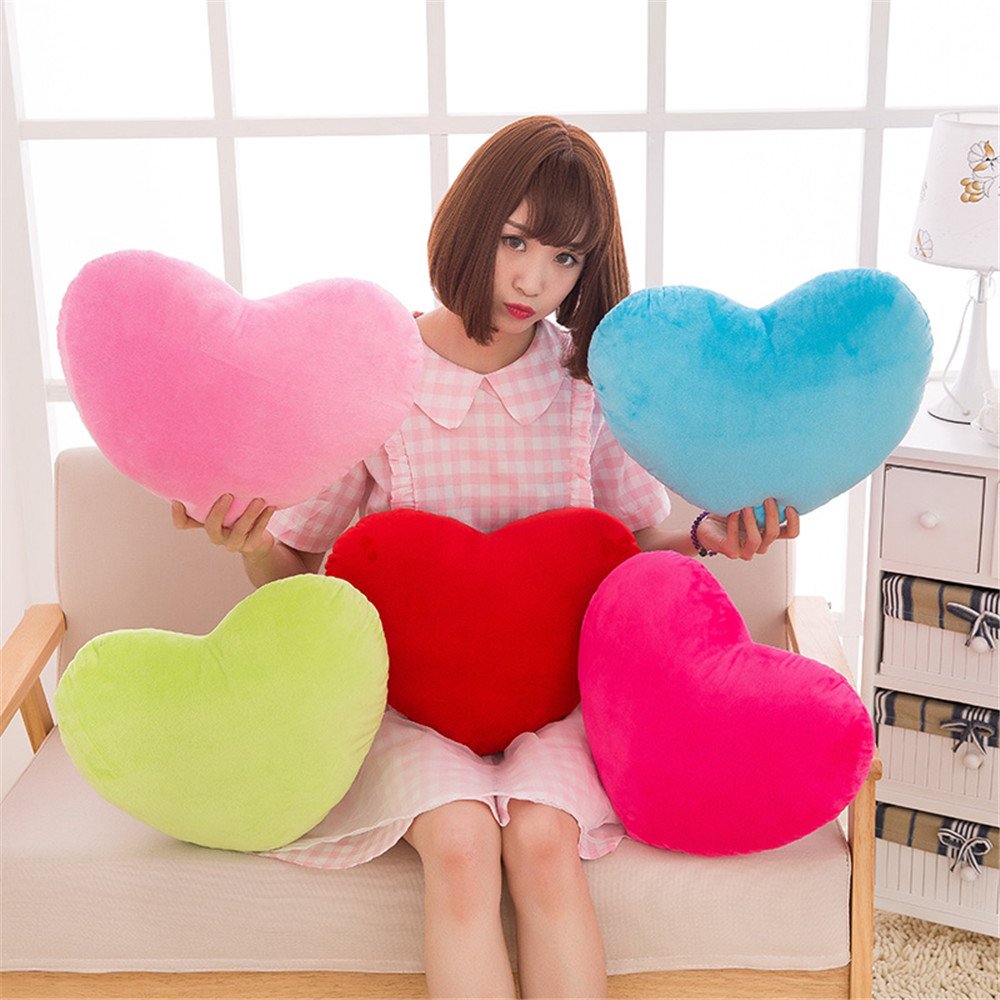 **S_SSOY Fluffy Heart-Shaped Plush Pillow - Soft Decorative Throw Cushion for Sofa, Bed, Car - Valentine's Day Gift (Red) - Perfect for Home Decor, Romantic Gifts & Cozy Comfort**