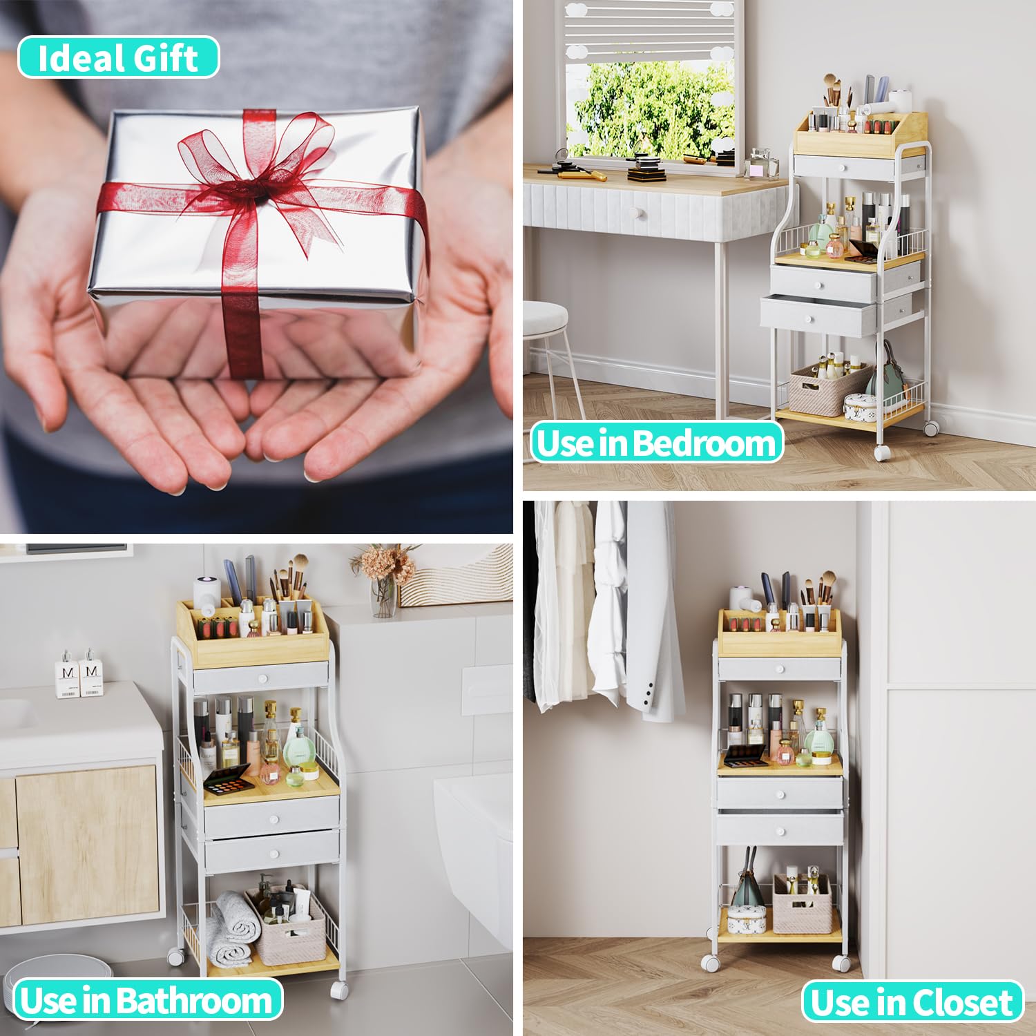 HapiRm 3-Tier Makeup Organizer with Drawers - Vanity Cosmetic Storage for Skincare, Nail Polish, Perfume & Makeup Brushes | Perfect for Bedroom, Bathroom & Dressing Table Organization