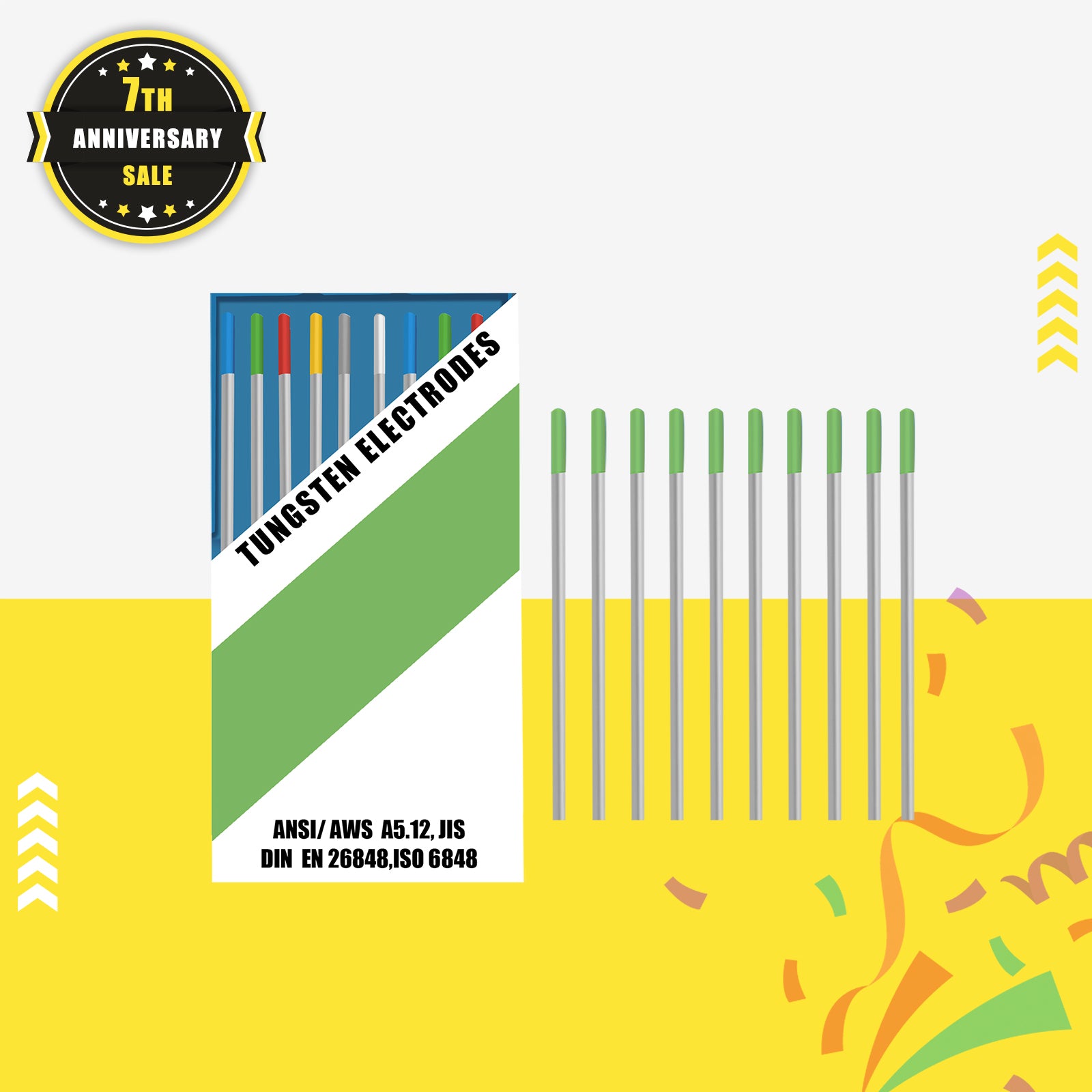 SSimder WP Green TIG Welding Tungsten Electrode 10 Pack - 2% Thoriated for Stainless Steel & Alloys - Perfect for DIY, Automotive & Metal Fabrication Projects