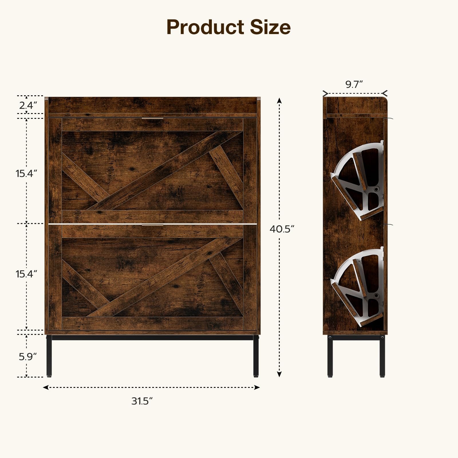 Wooden Entryway Shoe Storage Cabinet with 2 Hidden Drawers - Slim Space-Saving Shoe Organizer for Hallway, Entrance & Small Spaces - Rustic Brown Flip Shoe Rack Perfect for Apartments & Mudrooms
