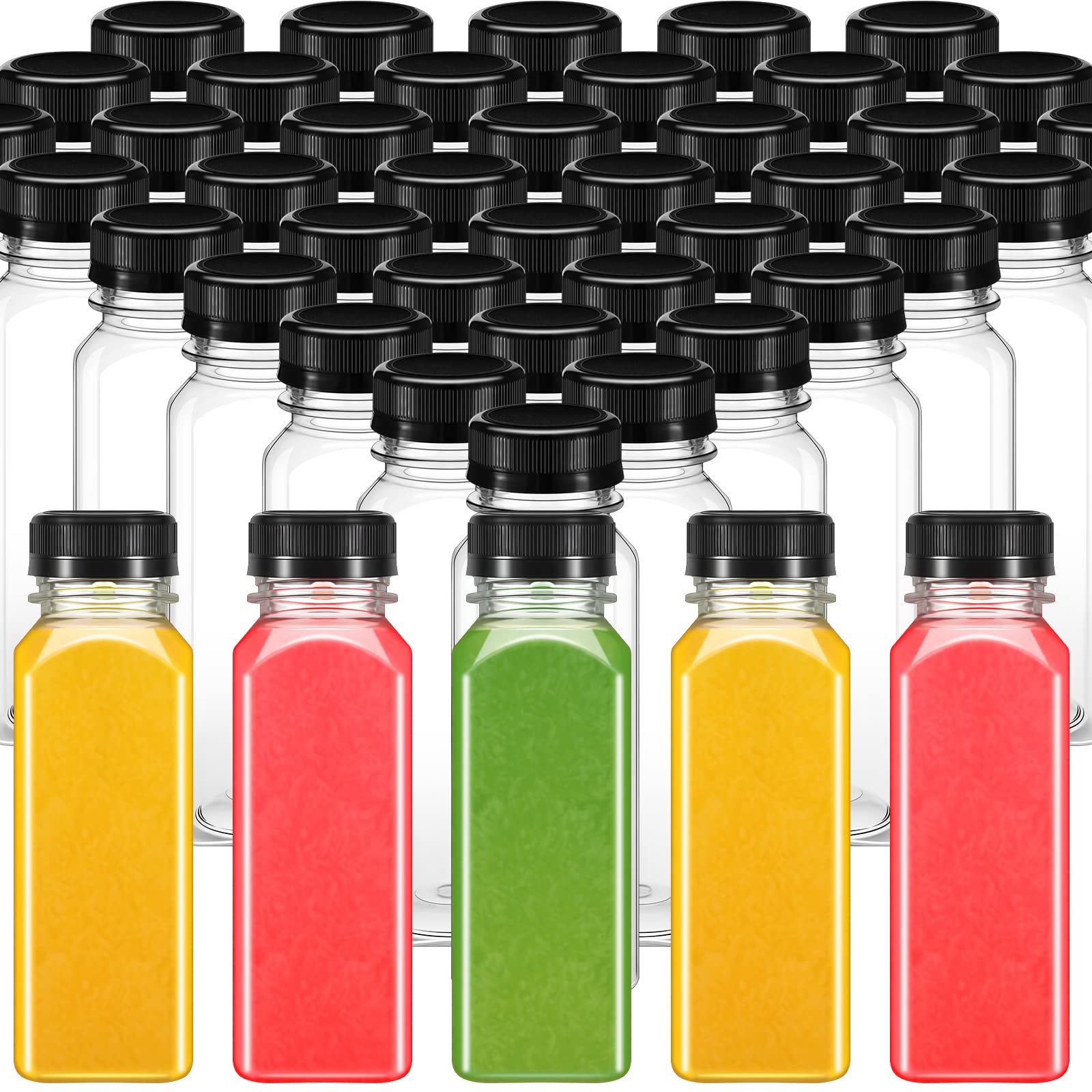 150 Pcs 8oz Clear PET Plastic Juice Bottles with Black Tamper Evident Lids - Leak Proof Reusable Drink Containers for Milk, Juice, Smoothies - Bulk Empty Bottles for Home, Restaurant, Catering & DIY Beverage Business