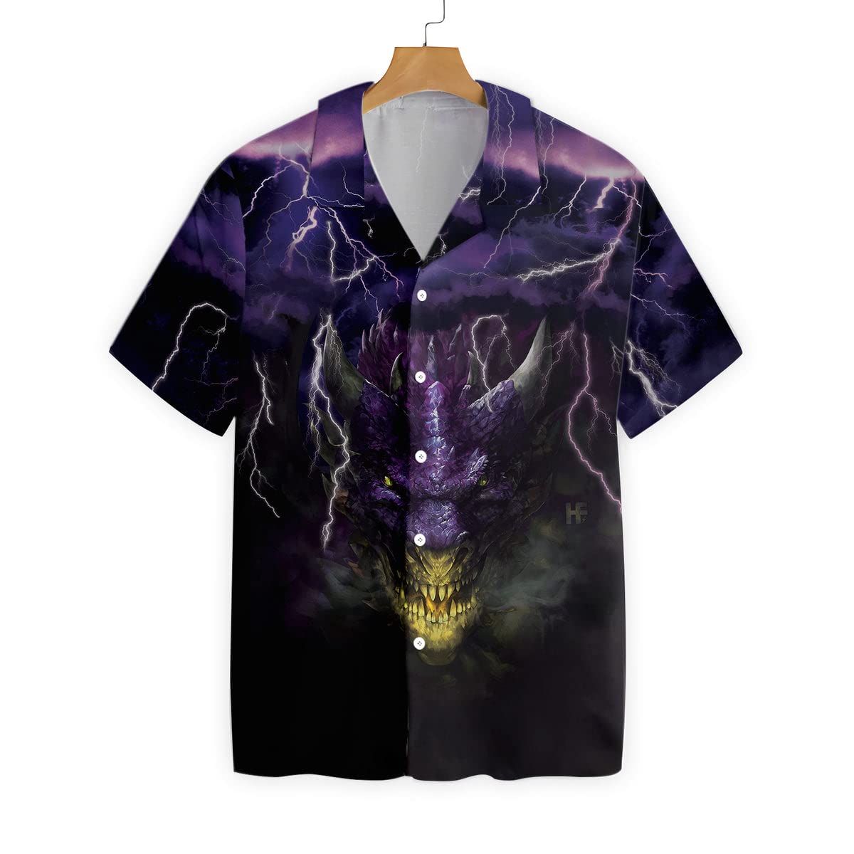 HYPERFAVOR Dragon Print Button Down Shirt for Men & Women - Casual Short Sleeve Hawaiian Shirt with Purple Dragon Design - Perfect for Beach Vacation, Summer Party & Tropical Theme Events