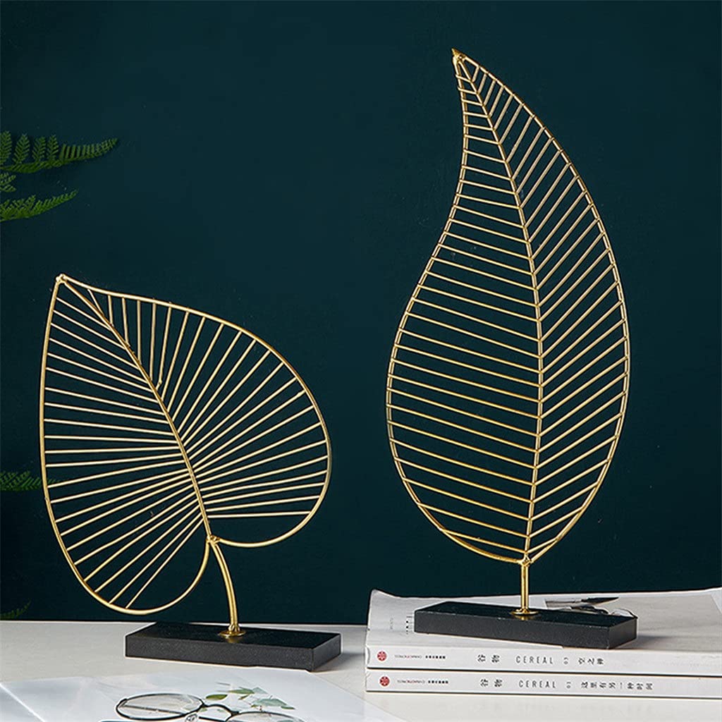 Nordic Modern Leaf Ornaments - 2 Pack Metal Wall Decor for Home, Office & Garden | Creative Plant Statue Crafts for Indoor & Outdoor Decoration