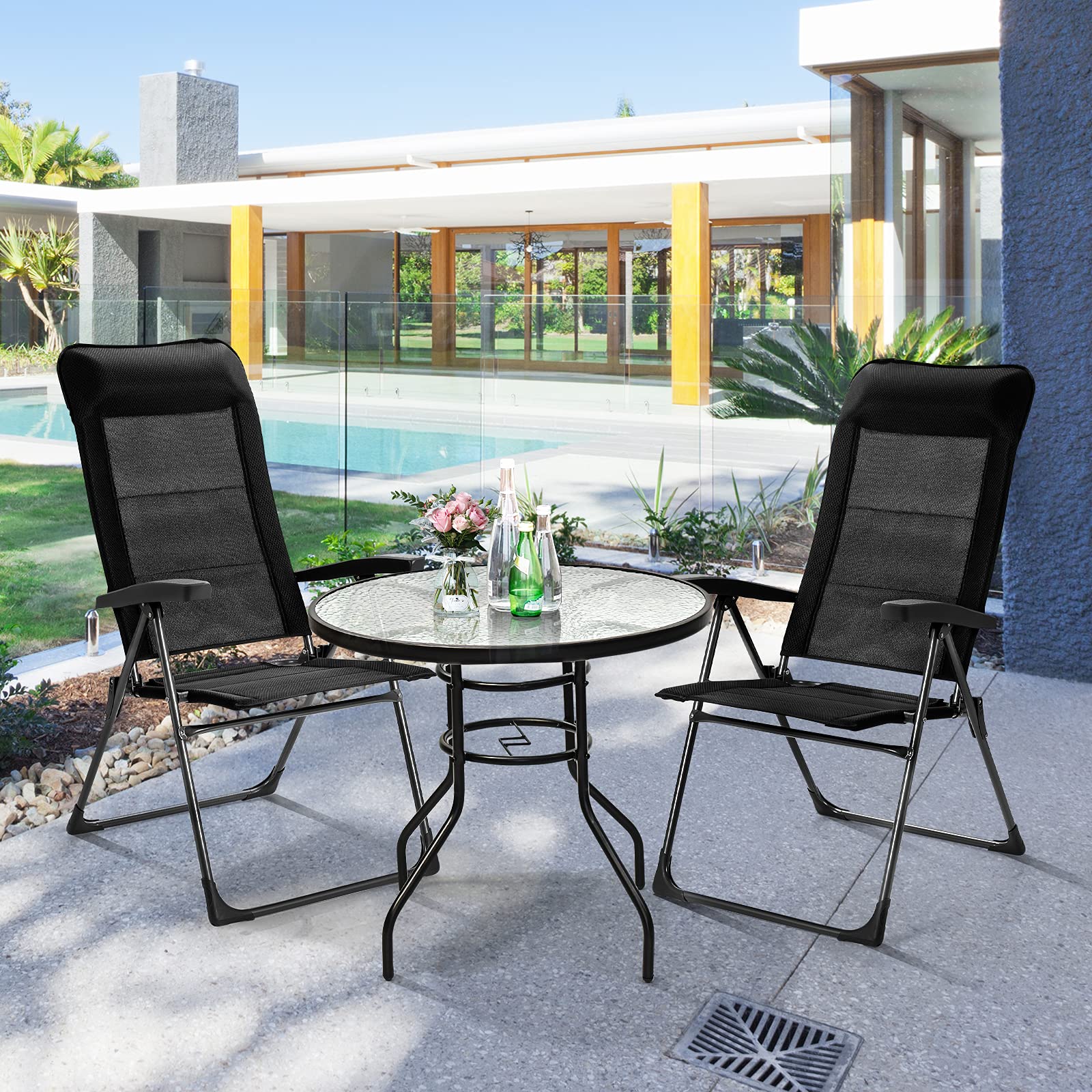 Tangkula 2-Piece Folding Patio Dining Chairs Set - Adjustable Backrest, Portable Outdoor Camping Chairs with Armrests & Headrest - Perfect for Yard, Poolside, Balcony, Beach and Picnic Use