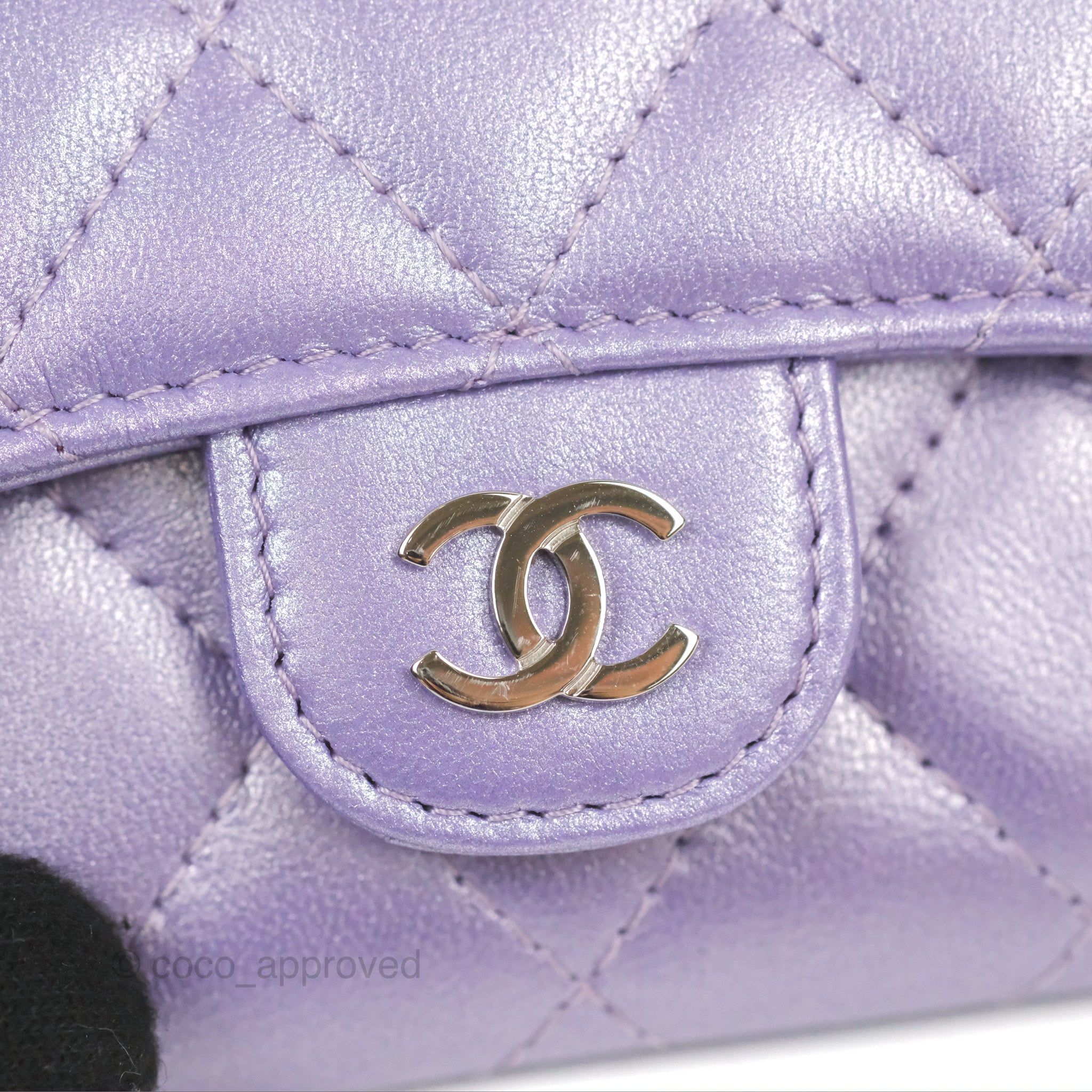 Chanel Classic Flap Card Holder - Quilted Iridescent Purple Lambskin with Silver Hardware | Luxury Wallet for Women, Perfect for Everyday Use & Special Occasions