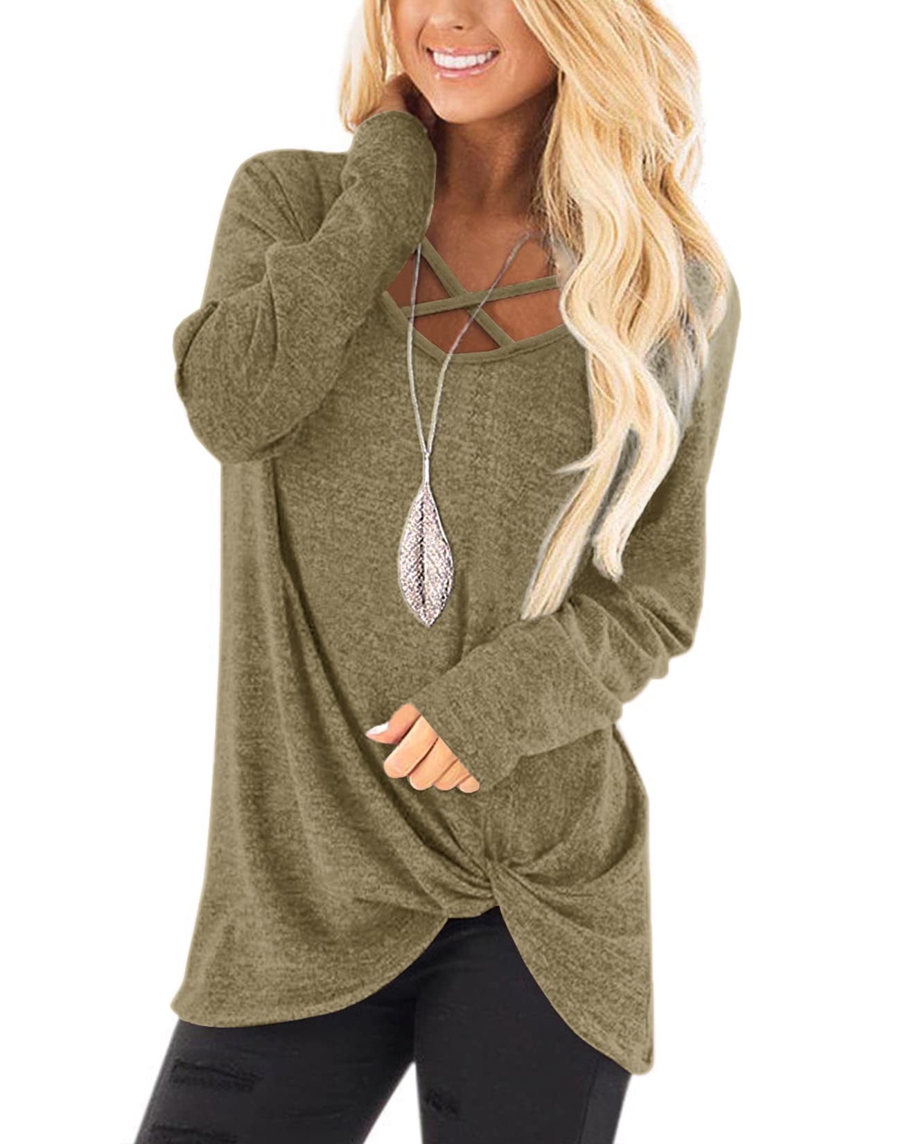 NIASHOT Women's Long Sleeve V-Neck Casual Sweater Tops for Fall | Soft Knit Pullover Shirt for Work, Date Night & Cozy Outfits