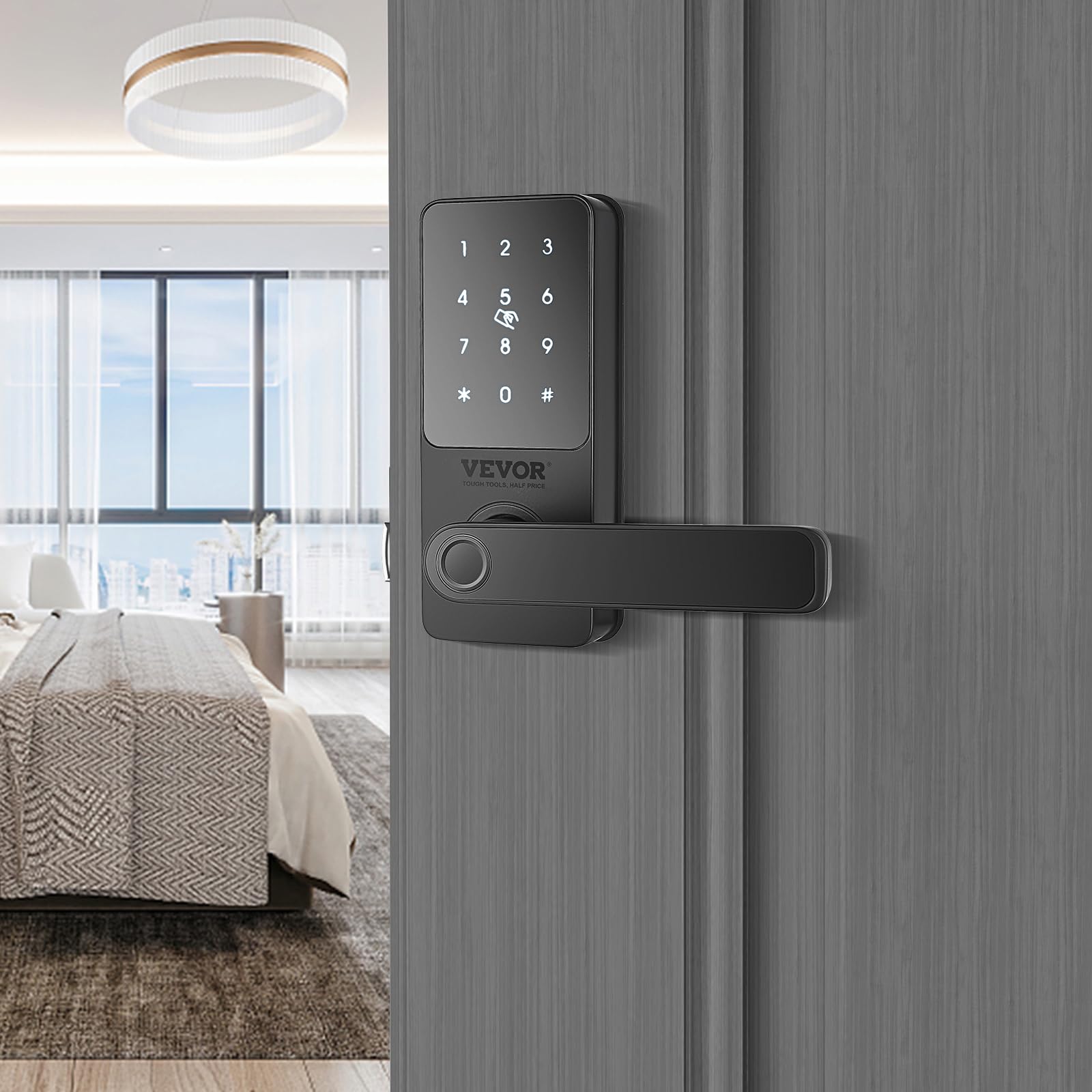VEVOR 5-in-1 Smart Door Lock - Fingerprint, Keypad, Bluetooth & App Control Keyless Entry Deadbolt - Biometric Digital Door Handle for Home Security (Ideal for Front Doors, Apartments & Smart Homes)
