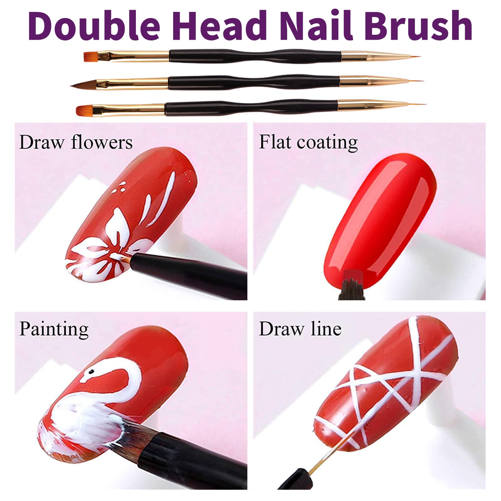 FAMIDIQGO Nail Art Kit - 3pc Double Ended Nail Pen Brushes & Clear Jelly Stamper with Scraper for French Tip Designs | Soft Silicone Stamp Printer for DIY Manicures at Home or Salon | Perfect for Beginners & Professionals
