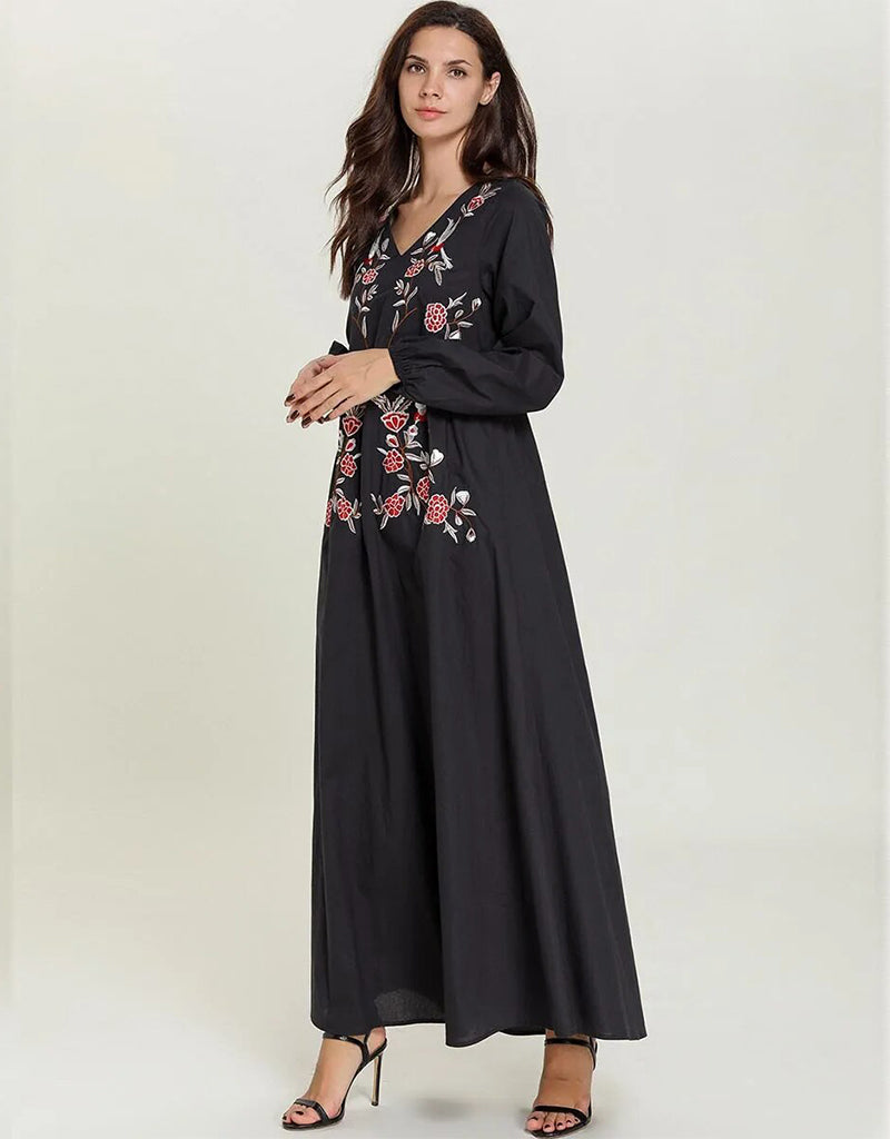 Stylish Autumnal Floral Abaya for Women - Modest Urban Casual Dress for Everyday Wear - Perfect for Work, Shopping & Social Events