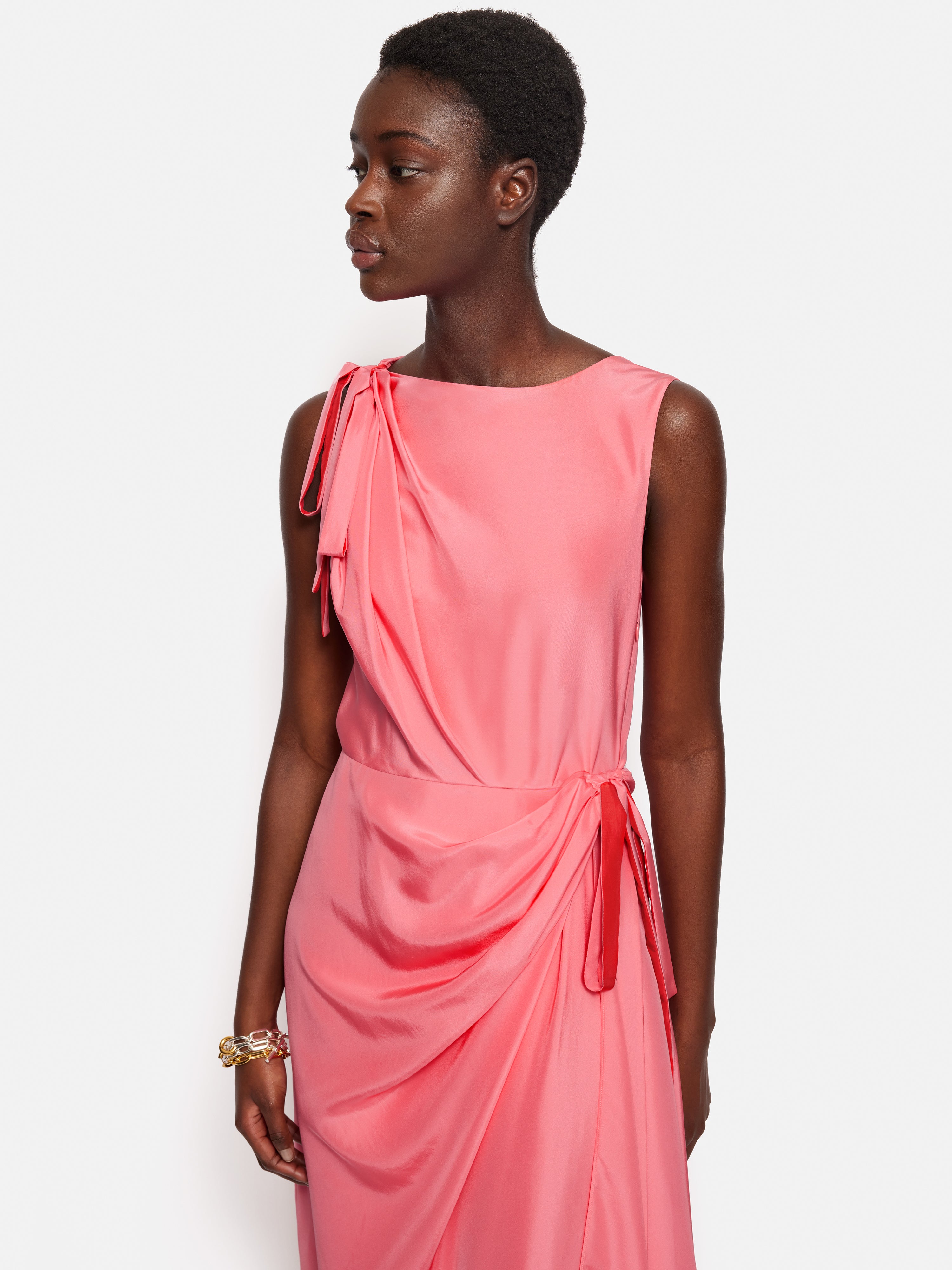 Roksanda Silk Bow Dress - Elegant Pink Midi Dress for Women | Perfect for Weddings, Parties & Special Occasions