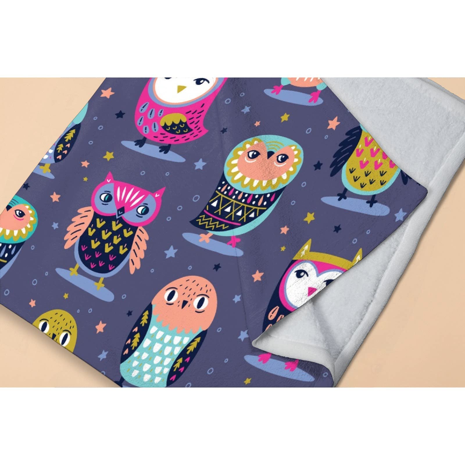 Cartoon Owls Nursery Flannel Blanket - Super Soft & Warm Baby Blanket for Crib, Bed, Couch - 120x90 Inch Cozy Shaggy Lightweight Blanket for Home, Nursery & Family Use - Perfect for Snuggling, Napping & Decor