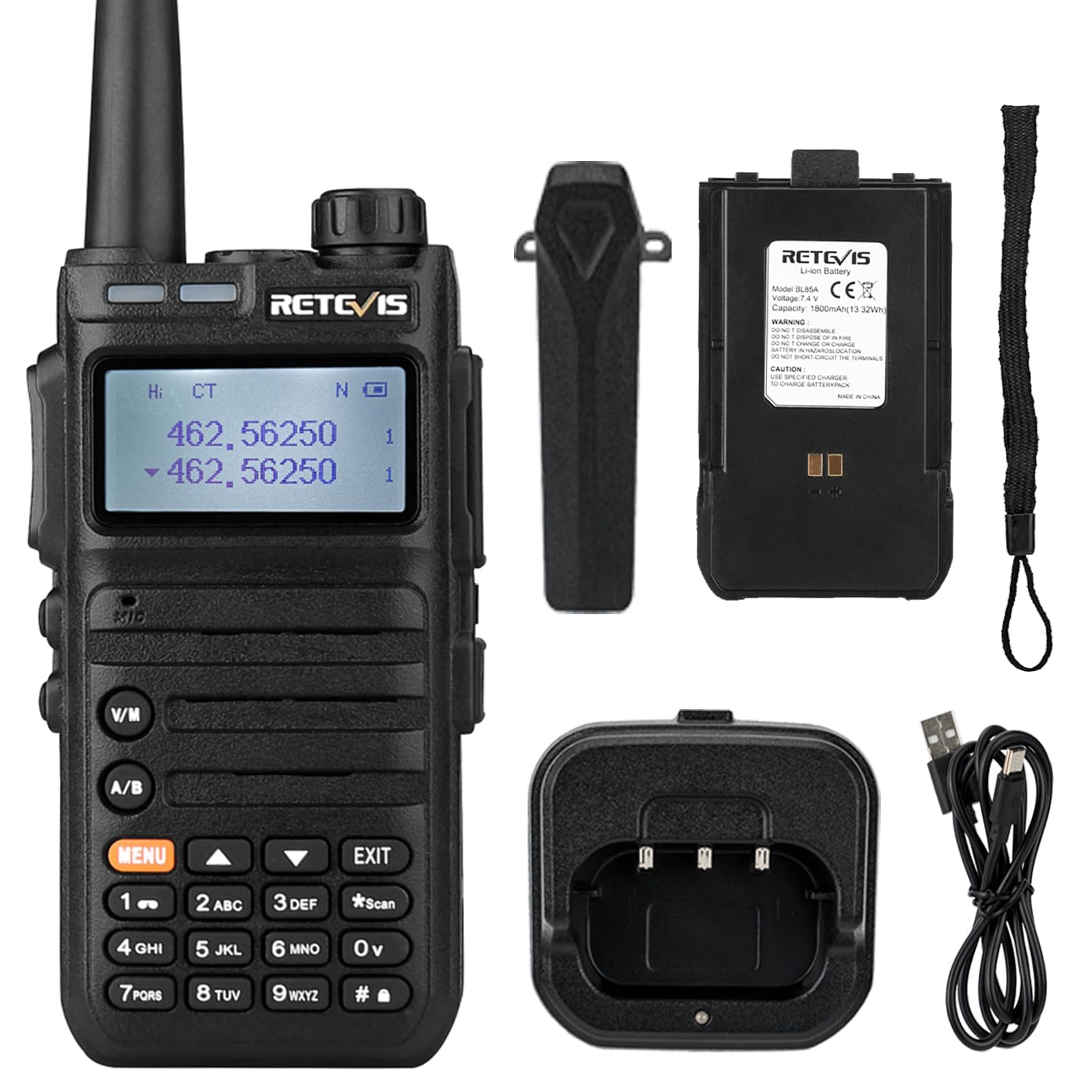 Retevis RA685 Dual Band Walkie Talkie - 5W High Power Long Range Two Way Radio with 1800mAh Rechargeable Battery, Flashlight & FM Radio - Perfect for Beginners, Hunting, Camping & Outdoor Adventures (Black, 1 Pack)