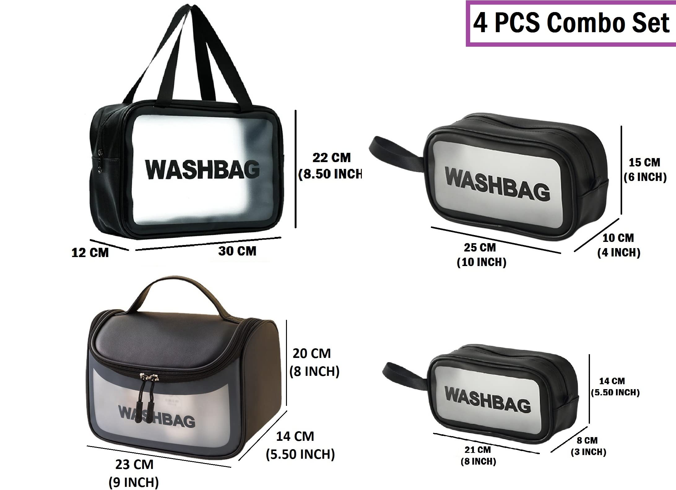 Waterproof PVC Cosmetic Bag for Women - Travel Toiletry Organizer (4-Piece Set) - Perfect for Makeup & Grooming on the Go