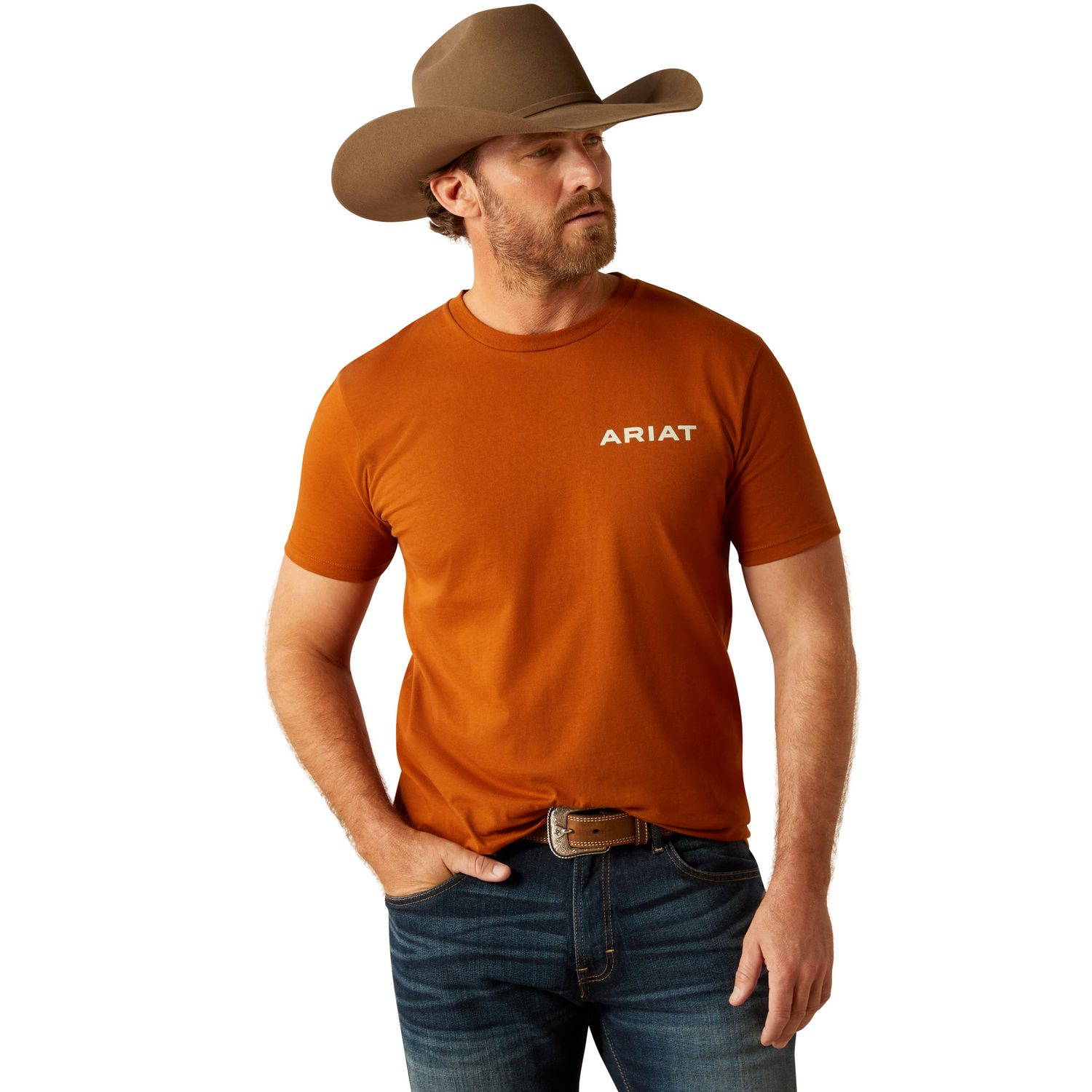 Ariat Men's Buffalo West Short Sleeve T-Shirt - Soft Cotton Tee for Casual Wear & Outdoor Activities - Burnt Umber