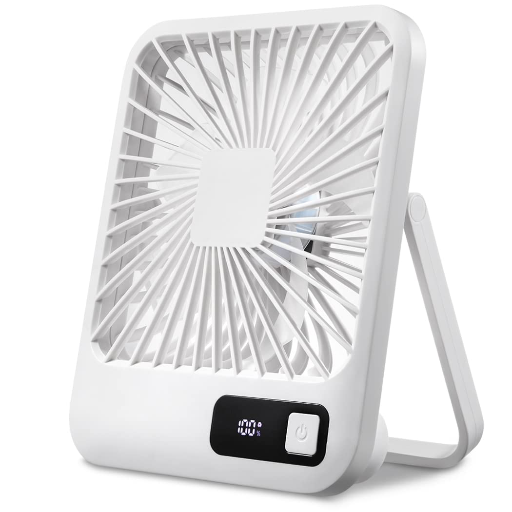 Venanoci LAAAZY Small Desk Fan - Portable USB Rechargeable Mini Fan with 2000mAh Battery, LCD Display, 5 Speed Modes & Ultra Quiet Operation | Strong Wind Personal Fan for Office, Home, Camping, Travel & Outdoor Activities