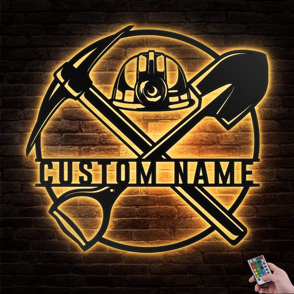 Custom Coal Miner Metal Wall Art with LED Lights - Personalized Mining Job Sign - Black Metal Home Decor for Living Room, Outdoor - Large 12x12 Inch Gift for Miners - Perfect for Man Cave, Garage, or Industrial Themed Spaces