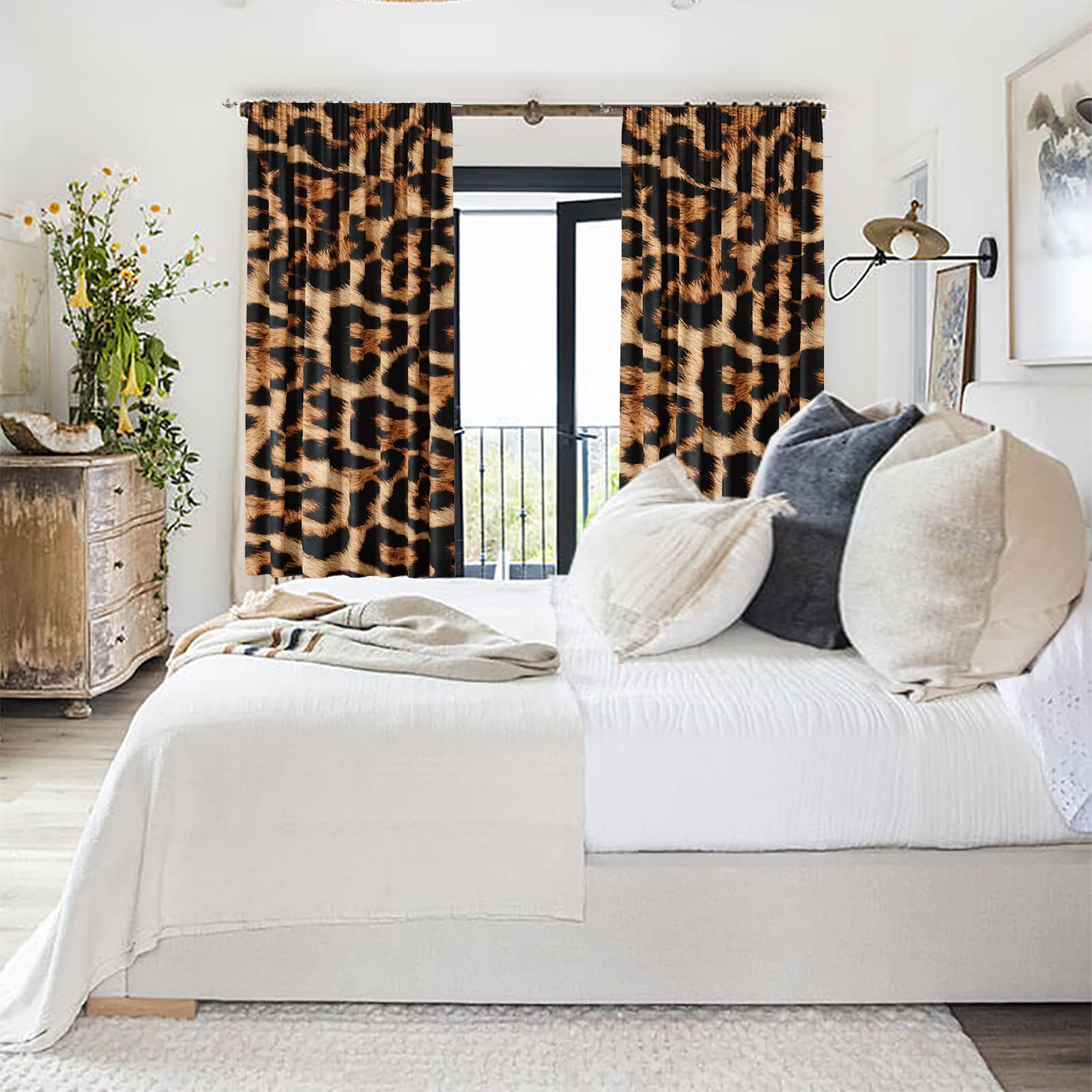 Leopard Print Curtains 42x63 Inches - Brown Cheetah Print Window Drapes with Rod Pocket for Bedroom & Living Room (Set of 2 Panels) - Perfect for Jungle Theme Decor, Boho Chic Style, and Animal Print Home Accents