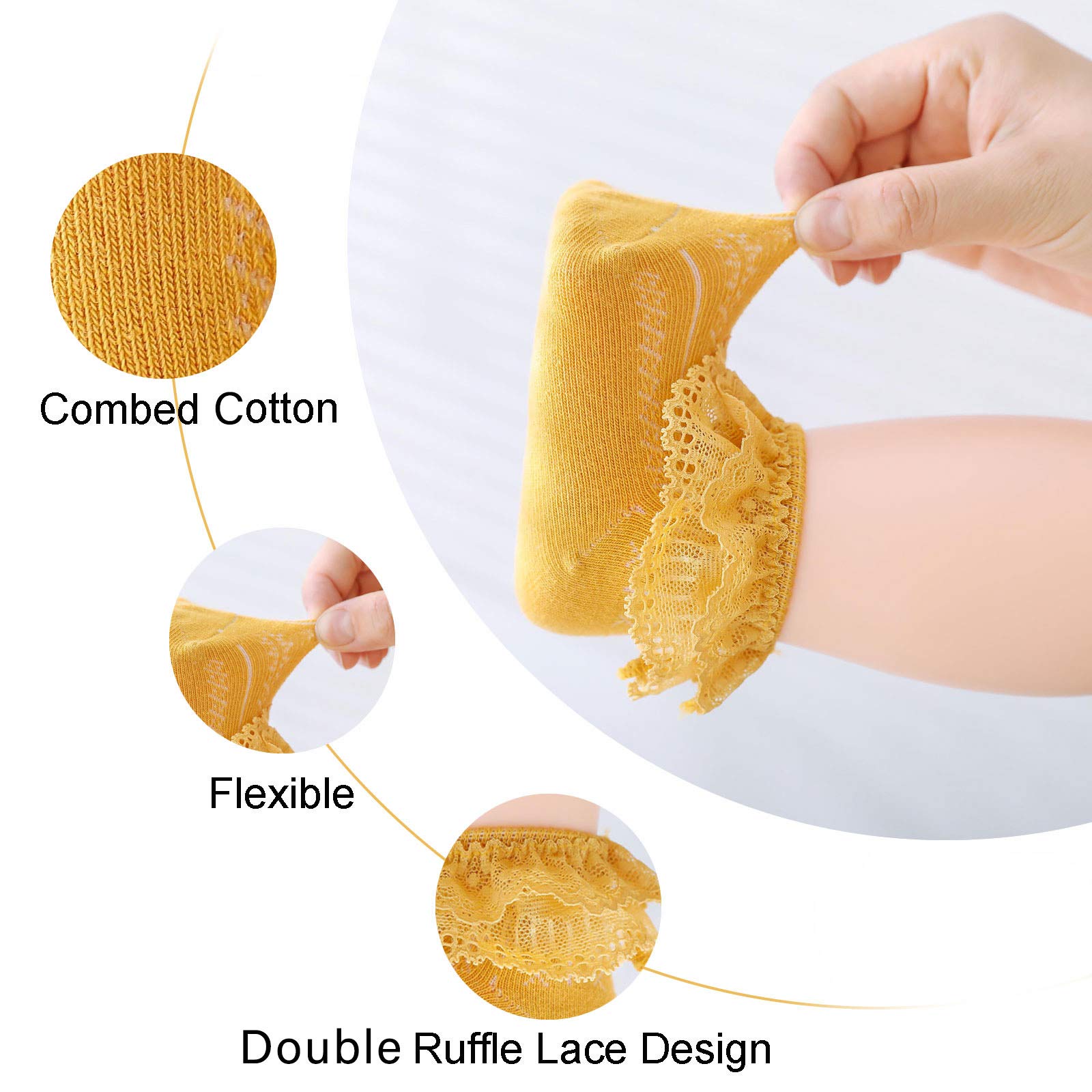 Adorable Baby Lace Socks for Girls - Soft Double Eyelet Lace Ruffle Frilly Socks Set for Newborns & Toddlers | Perfect Gift for Baby Showers, Birthday Presents & Special Occasions