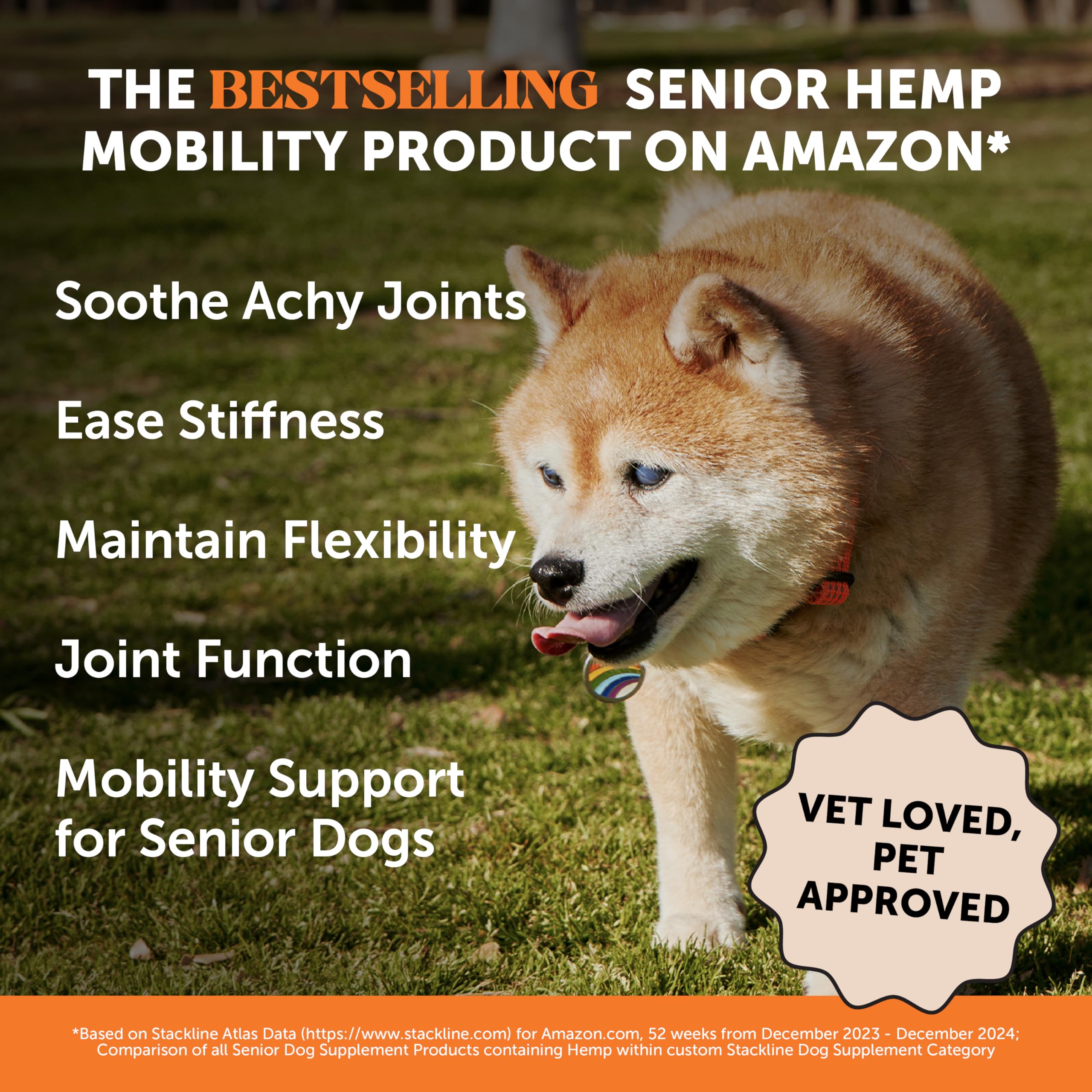 Pet Honesty Senior Hemp Hip & Joint Support for Dogs - Glucosamine, Collagen & MSM Supplement with Green Lipped Mussel - Helps Mobility & Discomfort in Aging Dogs - Peanut Butter Flavor (90 Count) - Perfect for Senior Dogs with Joint Stiffness & Daily Movement Support