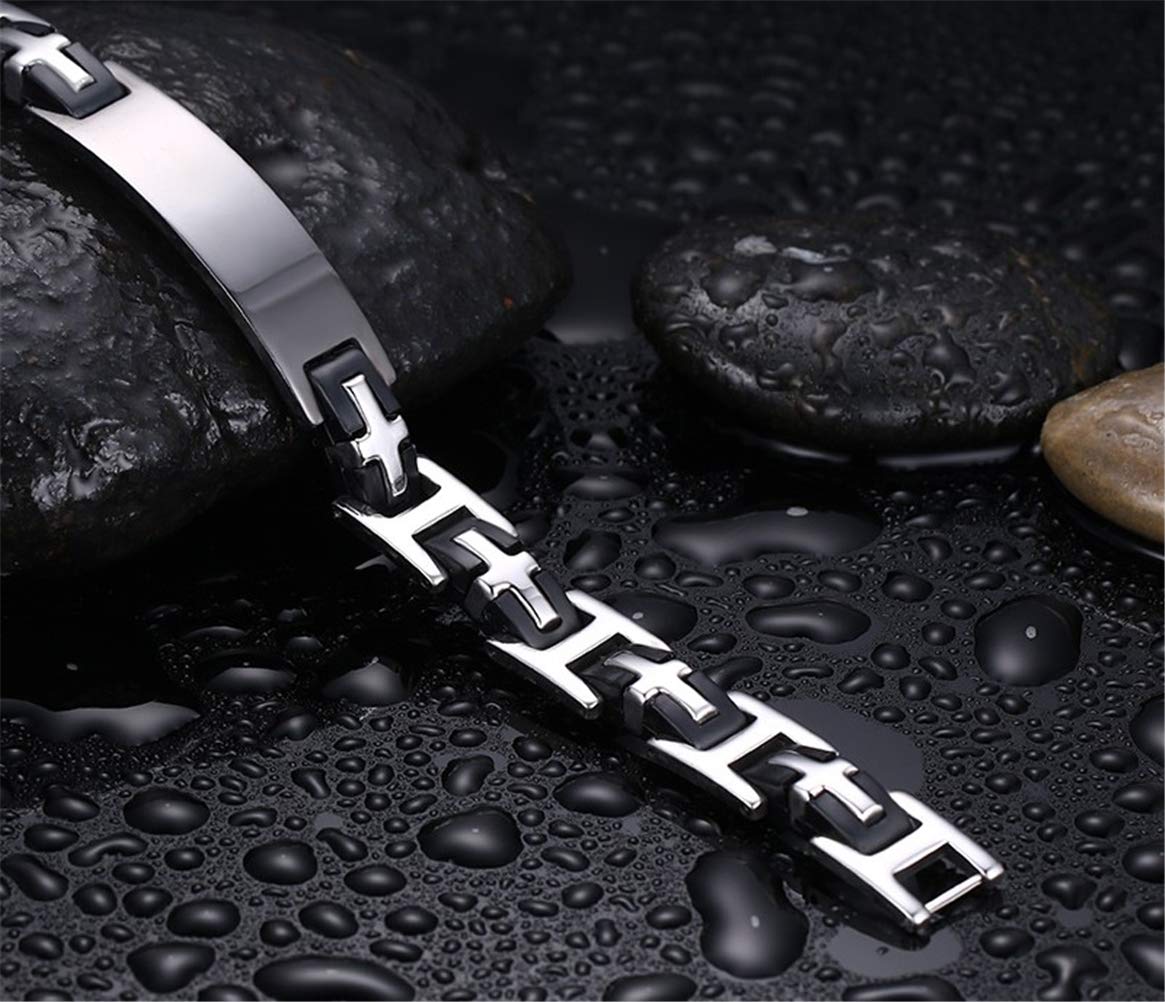 Stylish Black & Silver Stainless Steel ID Bracelet for Men - Durable Bangle Arm Cuff Jewelry - Perfect for Casual Wear, Gifts & Special Occasions