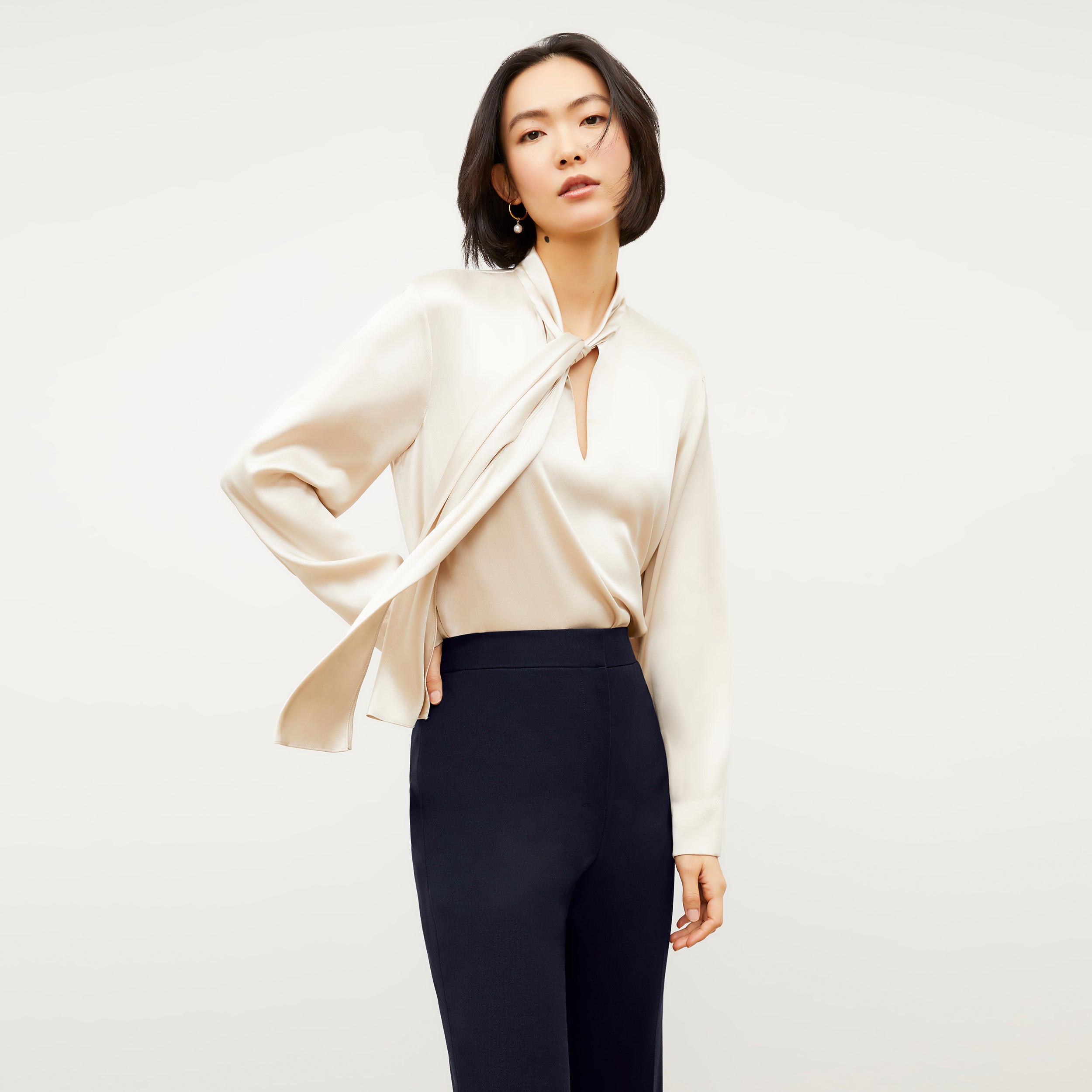 Horton Flare Trouser - Washable Wool Twill Pants for Women, Dark Navy - Perfect for Office Wear & Casual Outfits