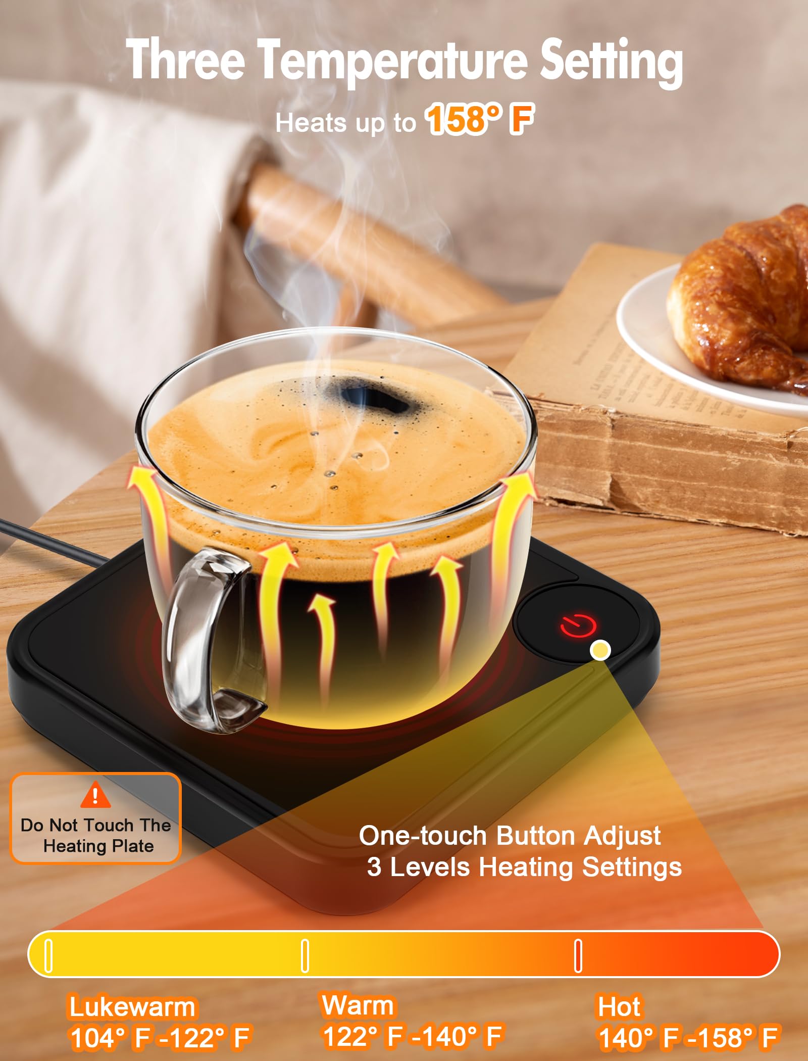 Electric Coffee Mug Warmer for Desk - Smart USB Cup Warmer with Timer & LED Display, Perfect Gift for Coffee Lovers - Keep Coffee Warm at Office, Home, or While Working (Black)