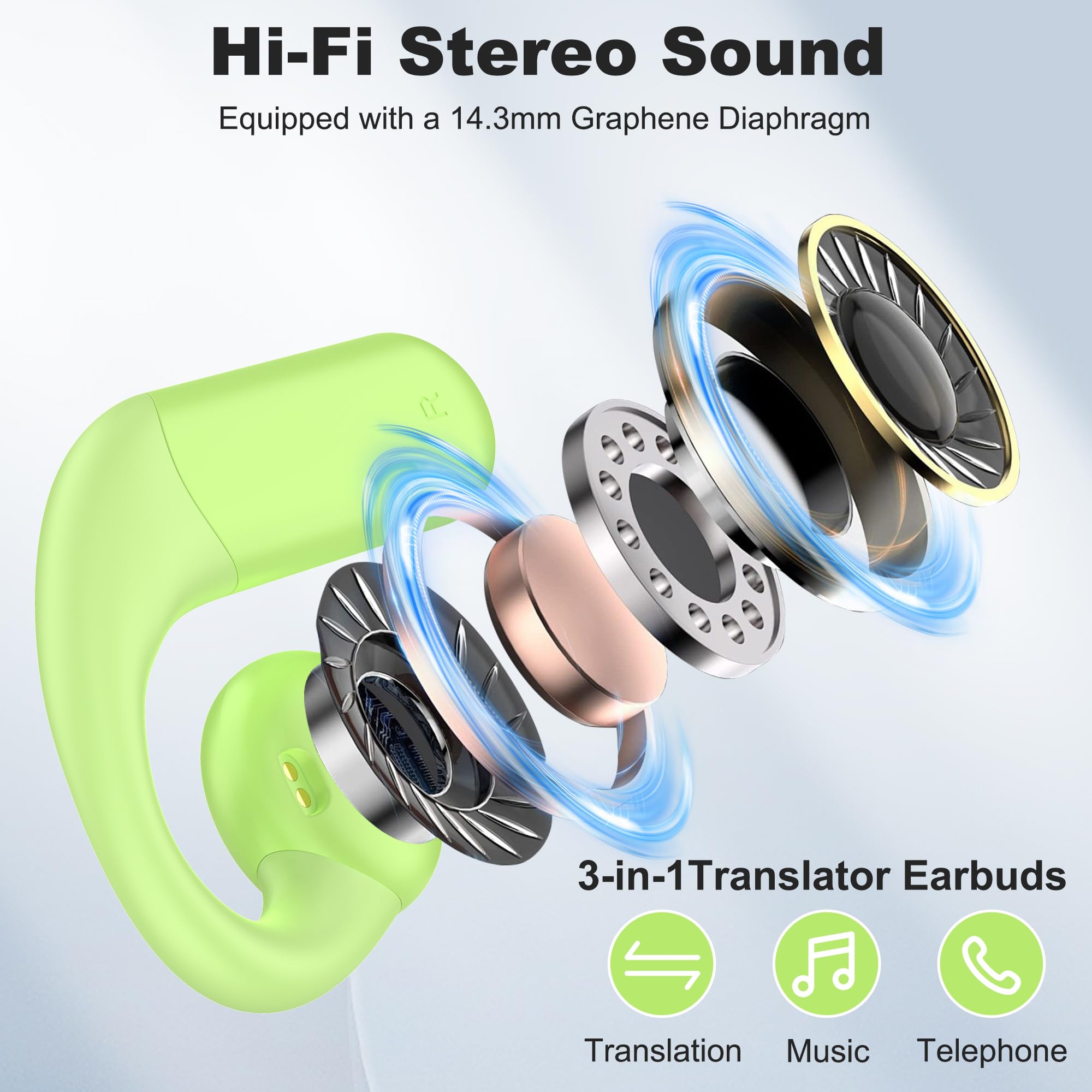 Wireless Bluetooth Earbuds with AI Real-Time Translation - 3-in-1 Language Translator Headphones for iOS & Android - Perfect for Travel, Business Meetings & Language Learning (Green) - Use for International Conferences, Overseas Travel & Multilingual Conversations