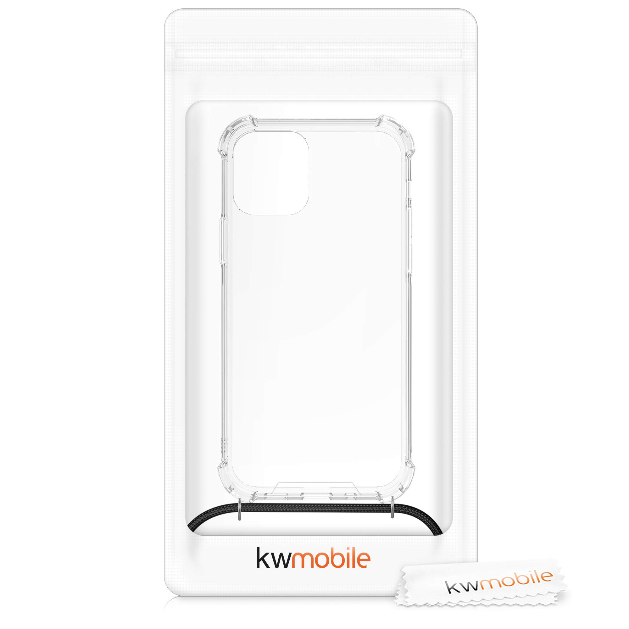 kwmobile Clear TPU Crossbody Phone Case Compatible with Apple iPhone 12 & iPhone 12 Pro - Protective Cover with Adjustable Lanyard Strap (Black/Transparent) - Perfect for Travel, Shopping & Outdoor Activities