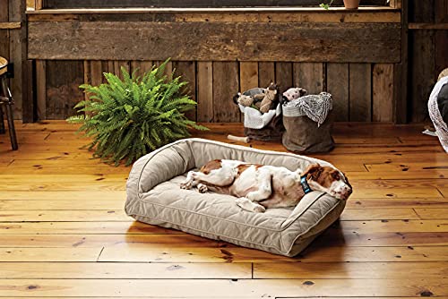 Orvis ComfortFill-Eco Bolster Dog Bed - Plush Rectangular Pet Bed with 3-Sided Support for Dogs, Large Orthopedic Cushion - Heathered Khaki - Perfect for Large Breed Dogs, Senior Pets & Cozy Home Use