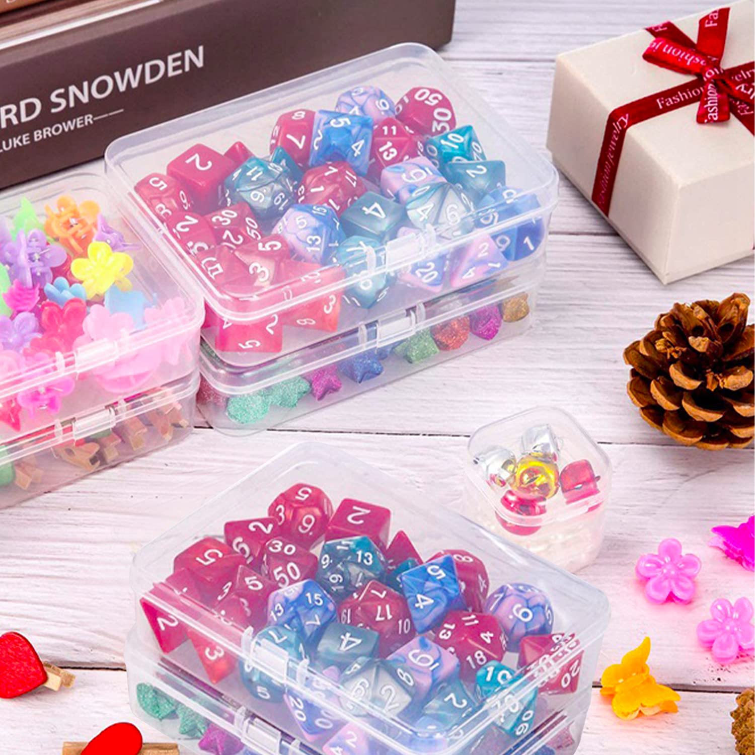 Rocutus 12-Pack Clear Plastic Beads Storage Containers with Lids - 4.5 x 3.3 x 1.1 Inch Small Hinged Organizer Boxes for Jewelry Making, Craft Supplies & DIY Accessories - Perfect for Beads, Buttons, Sequins & Small Parts Storage