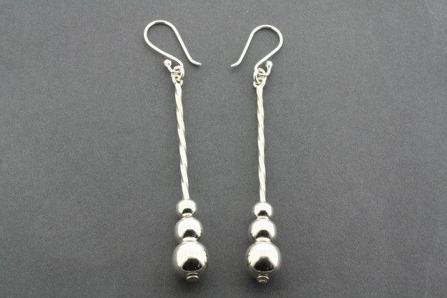 3 Ball Bead on Twist Drop Earrings - Sterling Silver Dangle Jewelry for Women - Perfect for Parties, Weddings & Everyday Wear