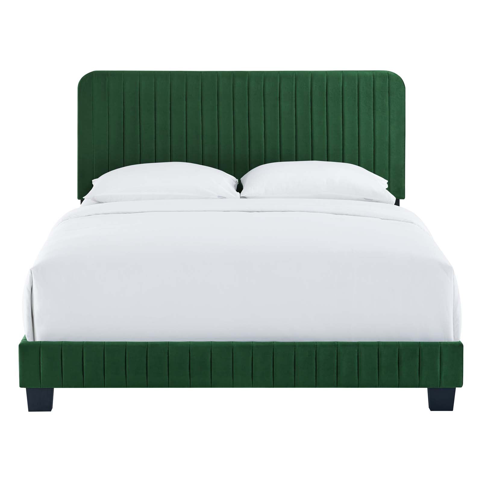 Luxury Celine Channel Tufted Performance Velvet Bed - Queen Size Upholstered Platform Bed Frame with Button Tufting for Bedroom & Guest Room Elegance