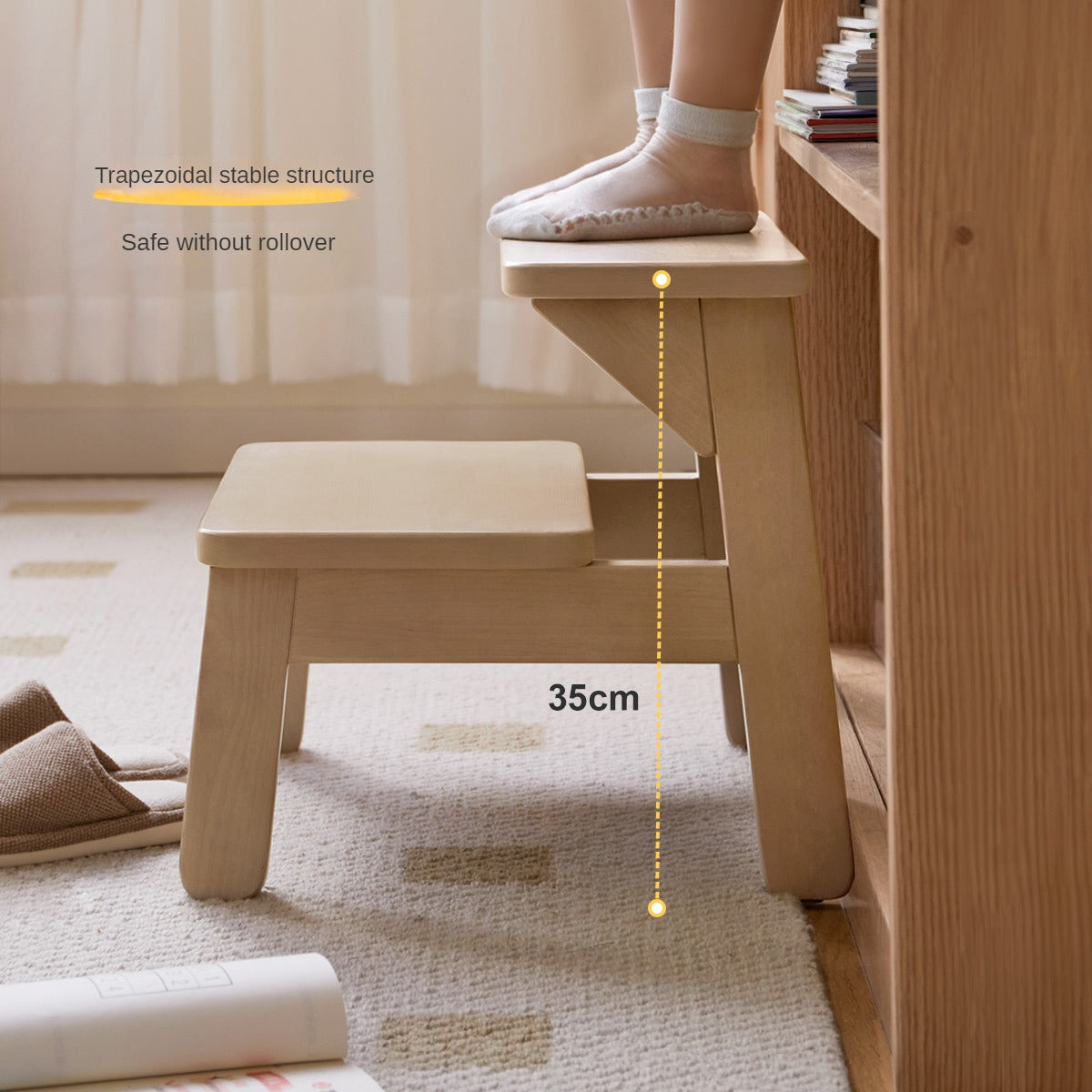 Birch Solid Wood Kids Multifunctional Low Foot Stool - Durable Step Stool for Bathroom, Kitchen, and Playroom - Perfect for Toddlers and Children